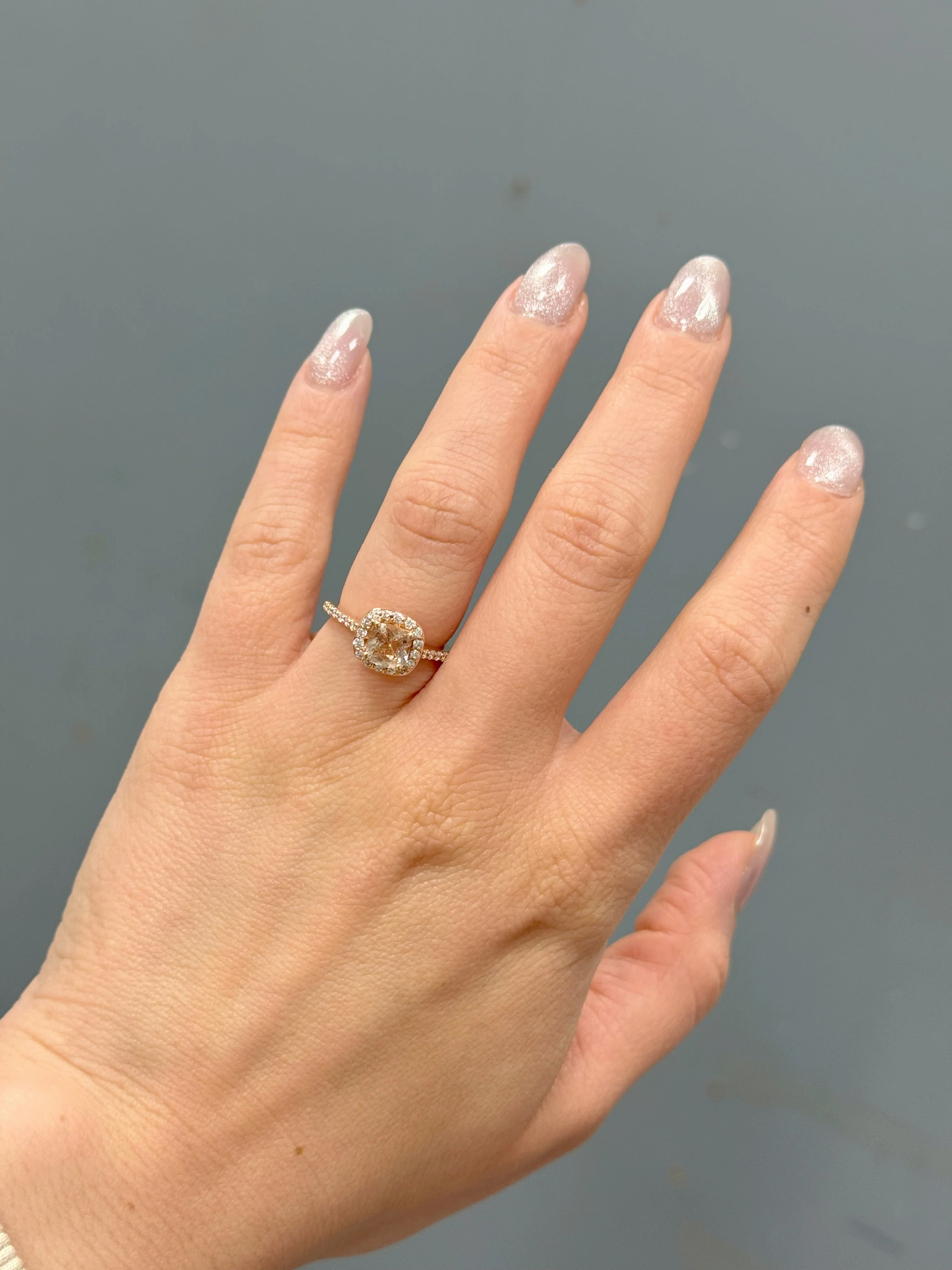 Blush Morganite Diamond Halo Engagement Ring in 14K Rose Gold - Image 2