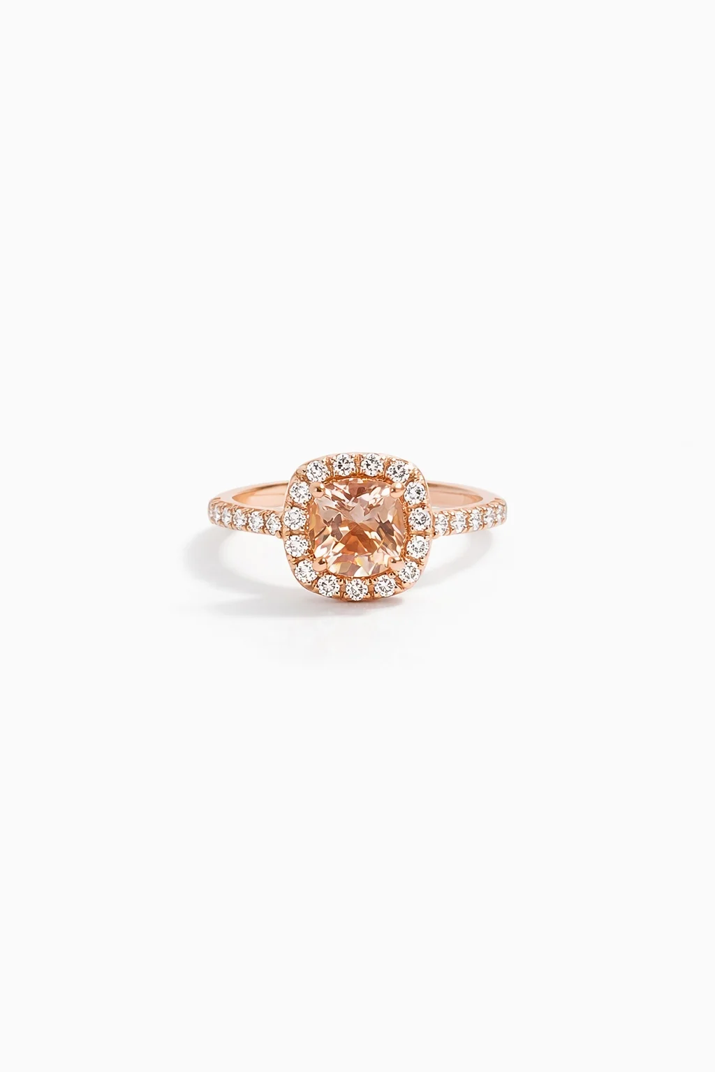 Blush Morganite Diamond Halo Engagement Ring in 14K Rose Gold - Image 3