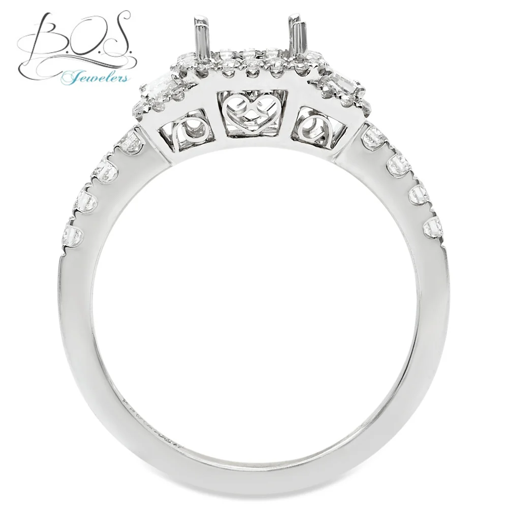 Braulia Trapezoid Diamond Halo Semi-Mount Engagement Ring 18K White Gold - Image 2