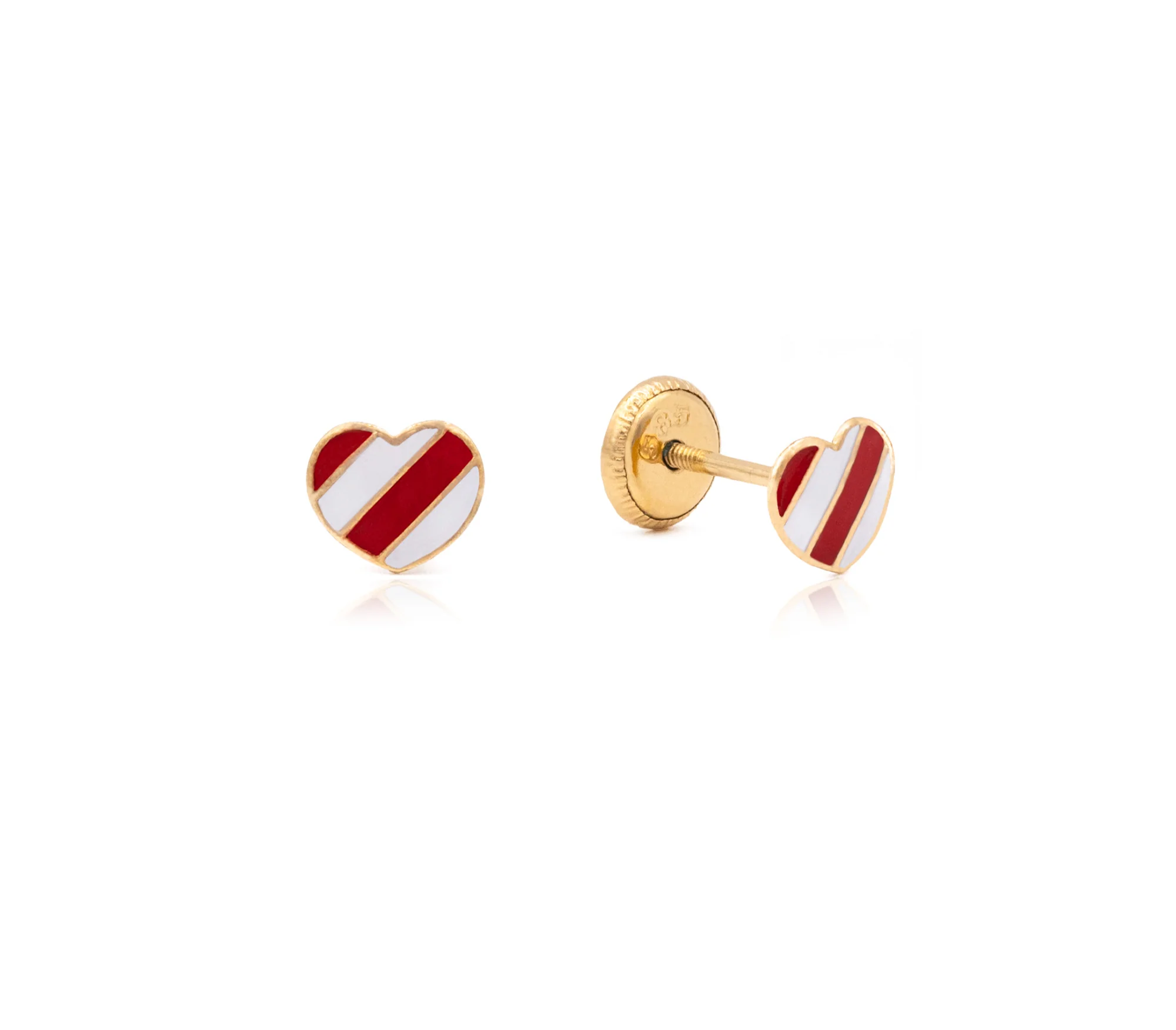 Candy Stripe Pink/White Enamel Heart Earrings - Image 4
