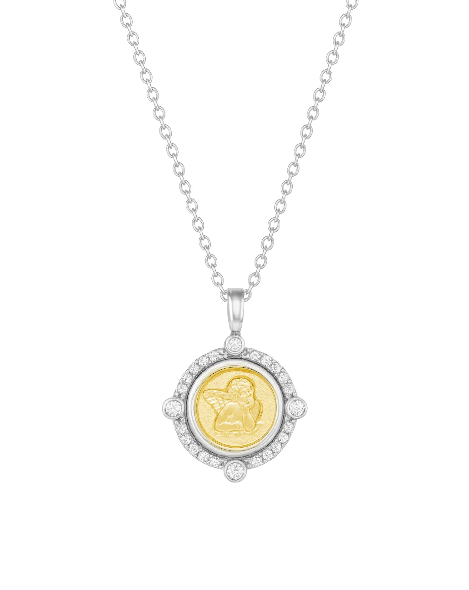 Cardinal Diamond Halo Cherubim Angel Medal Necklace - Image 4