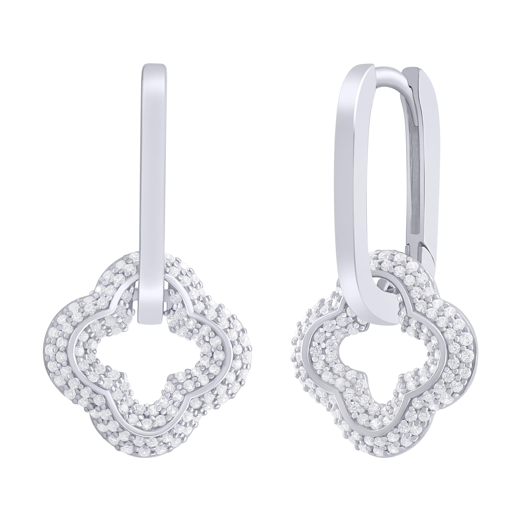 Clover Diamond Pave Dangle Earrings - Image 3