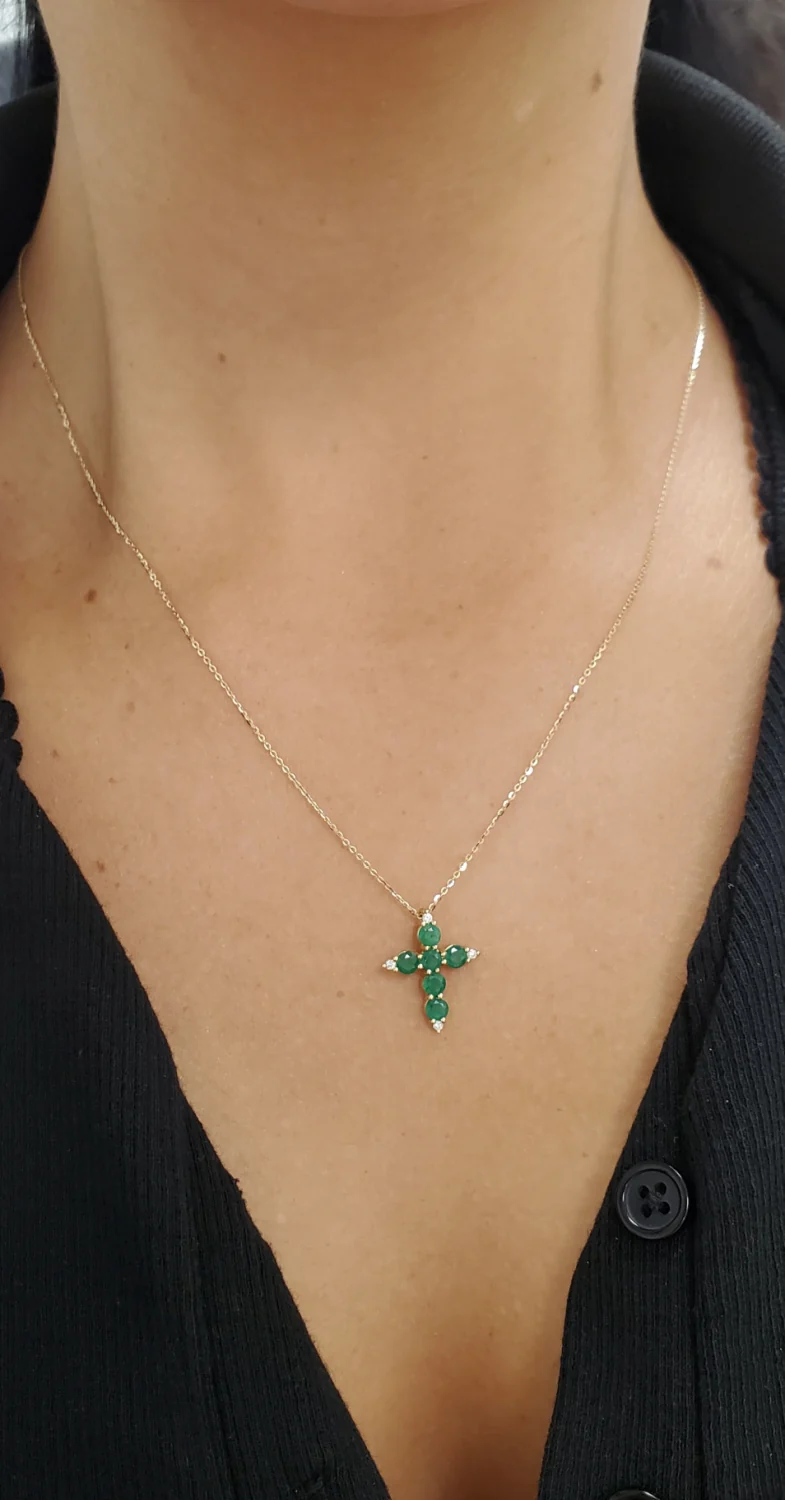 Color Stone and Diamond Cross Necklace - Image 3