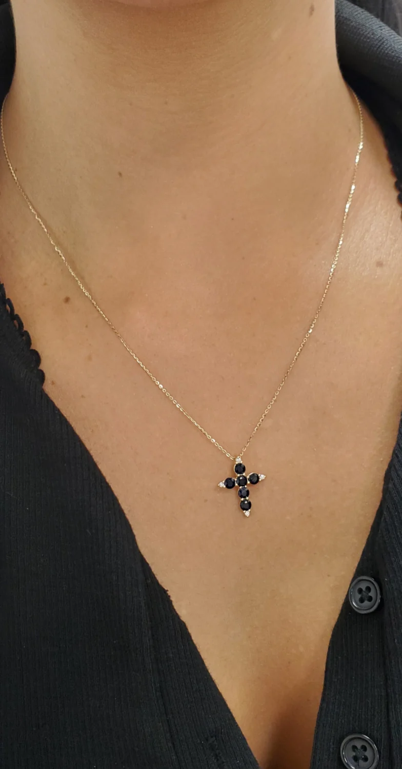 Color Stone and Diamond Cross Necklace - Image 4
