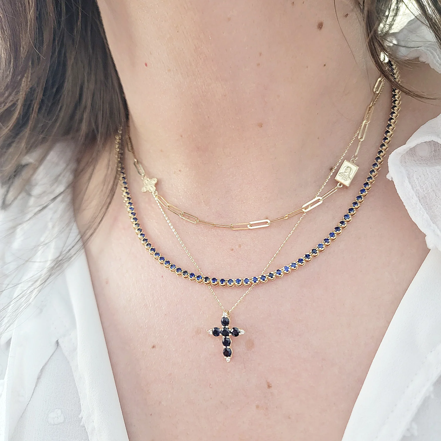 Color Stone and Diamond Cross Necklace - Image 5