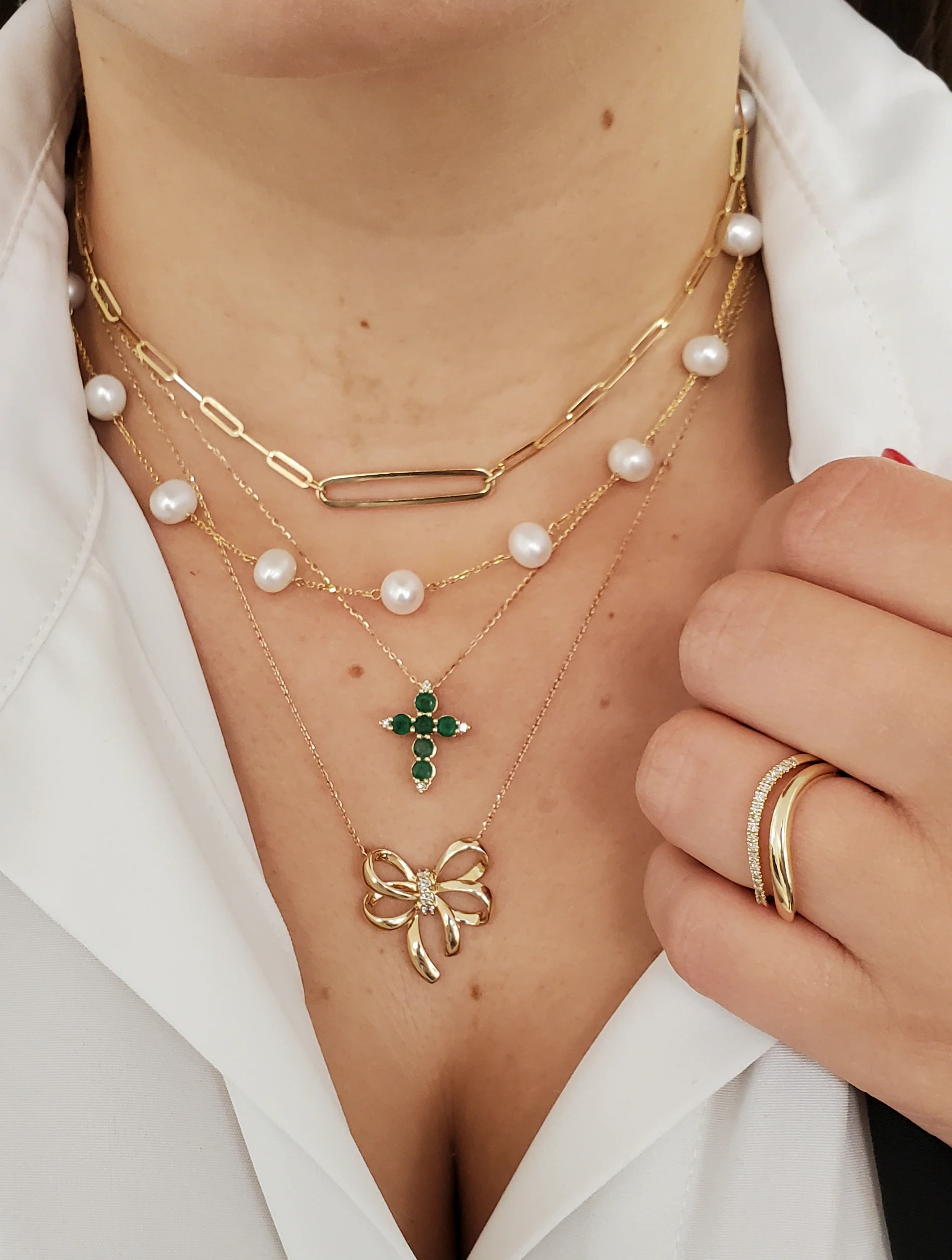 Color Stone and Diamond Cross Necklace - Image 6
