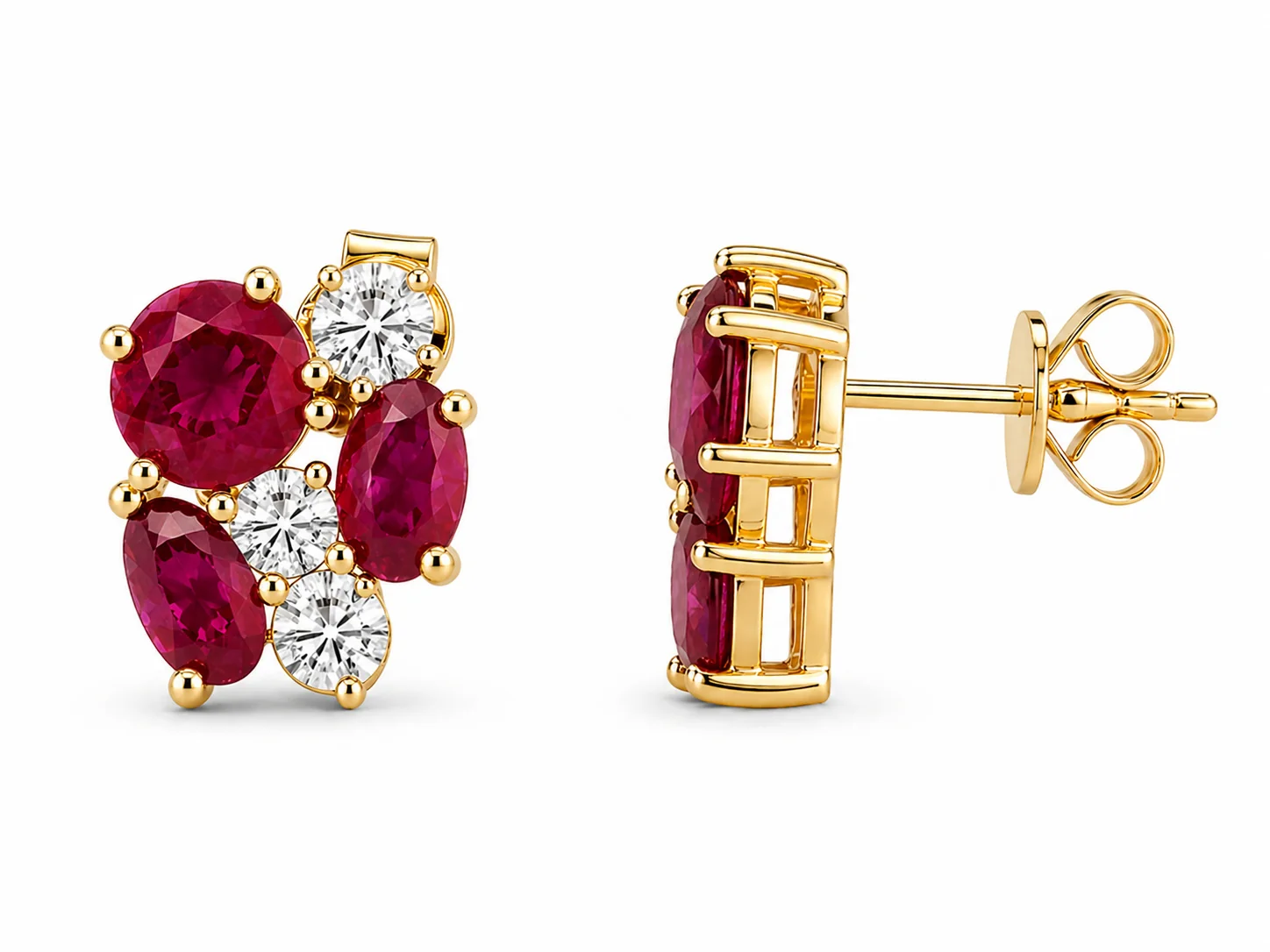 Color Stone and Diamond Fancy Cluster Earrings - Image 5