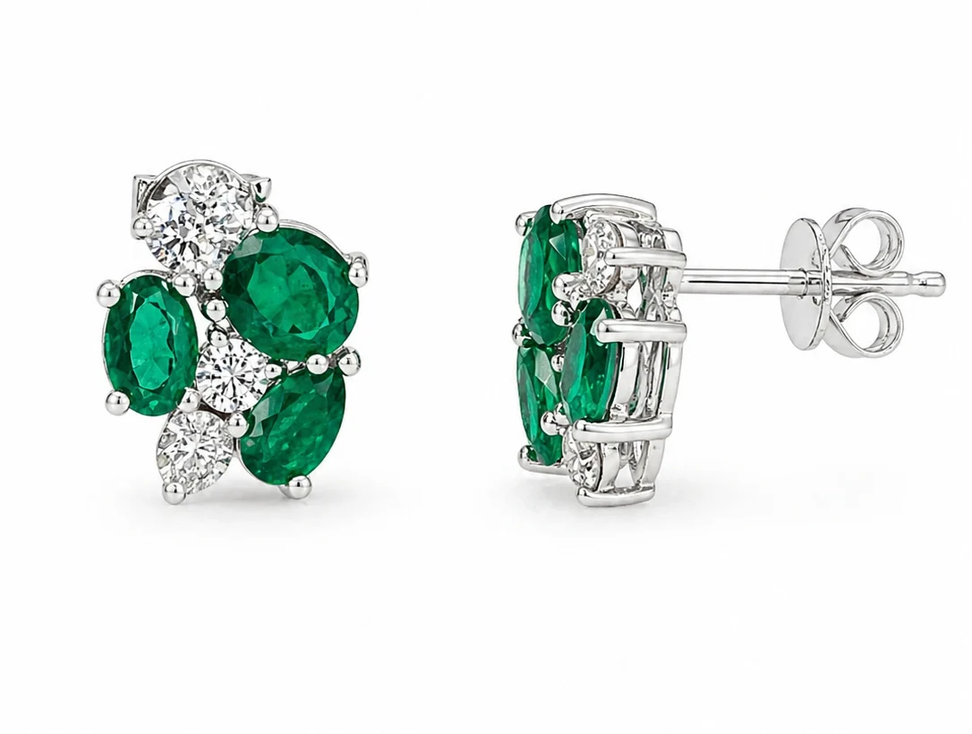 Color Stone and Diamond Fancy Cluster Earrings - Image 7