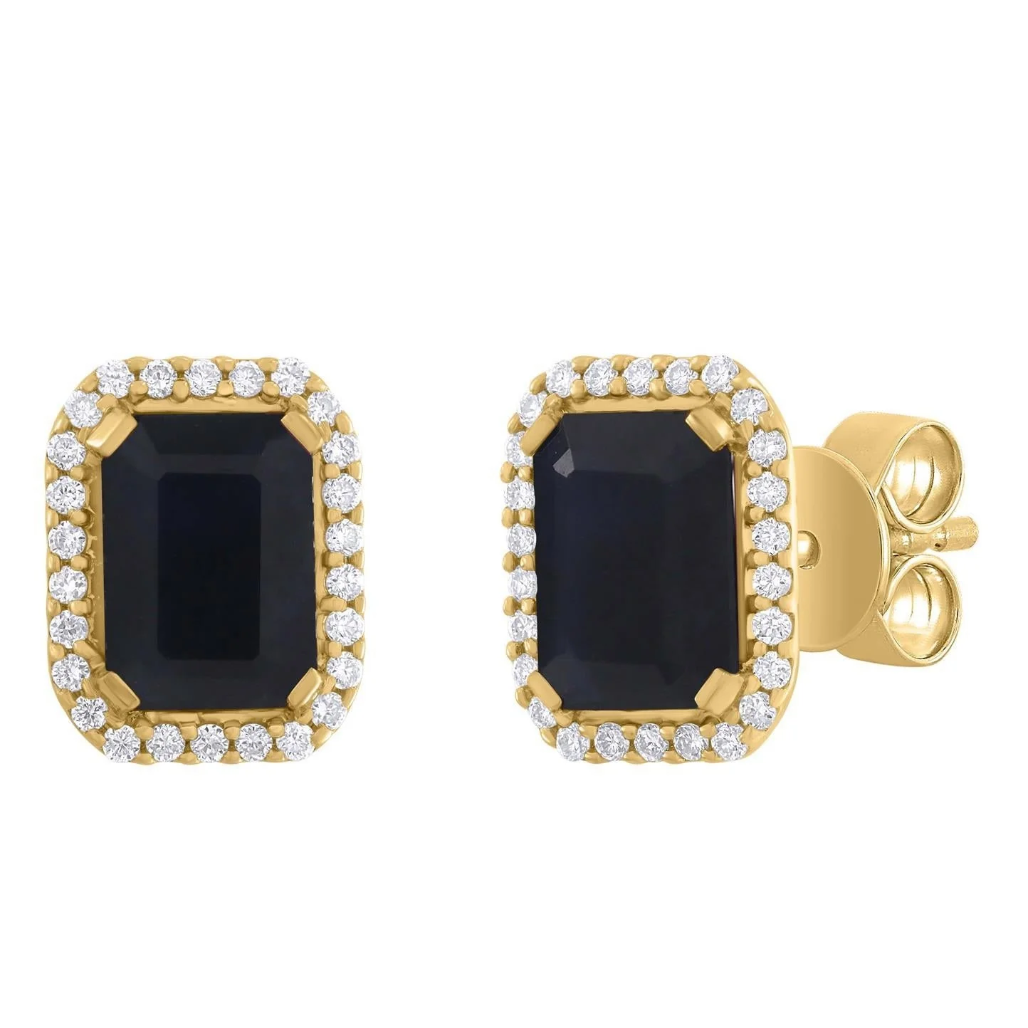 Emerald-Cut Color Stone Diamond Halo Earrings - Image 2