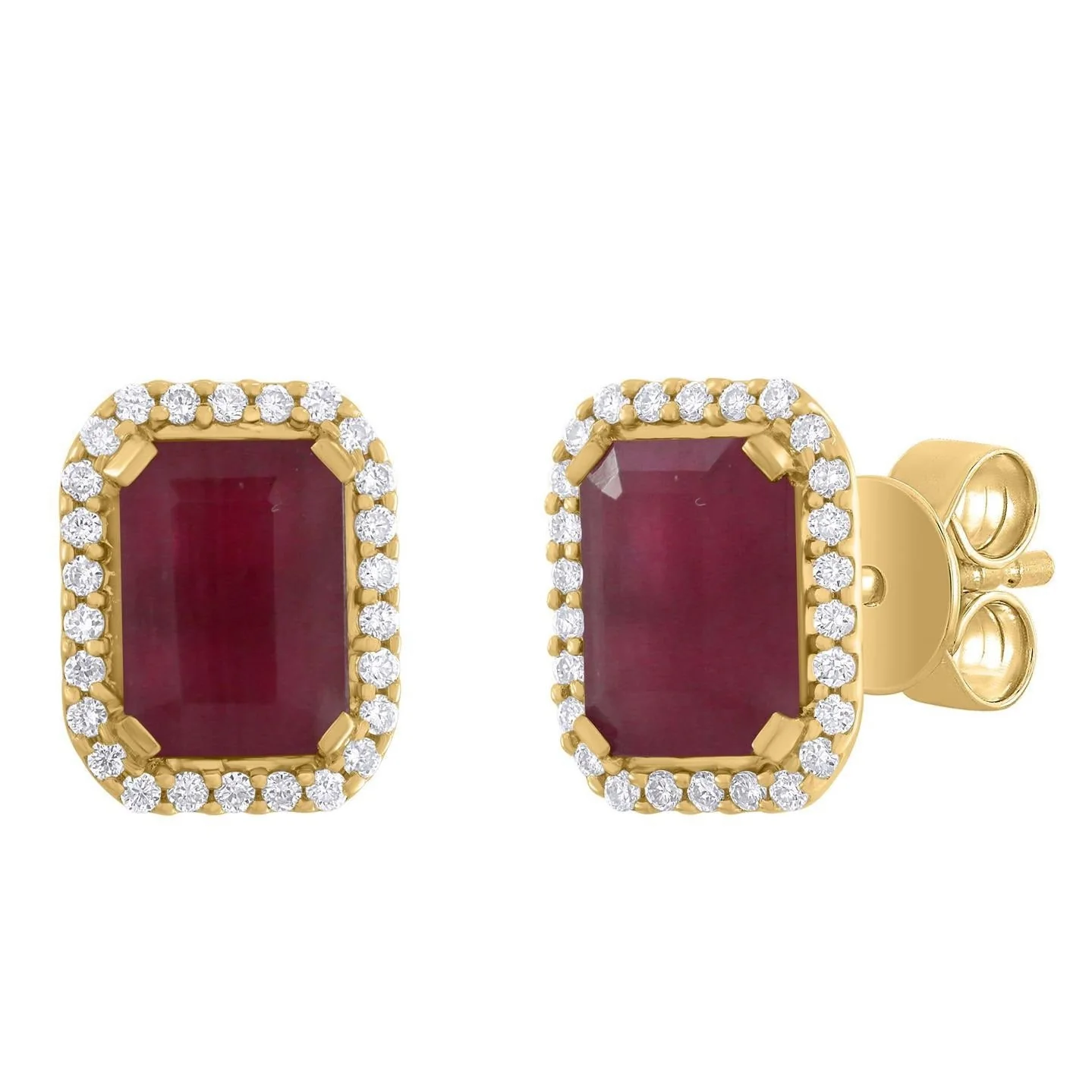 Emerald-Cut Color Stone Diamond Halo Earrings - Image 3