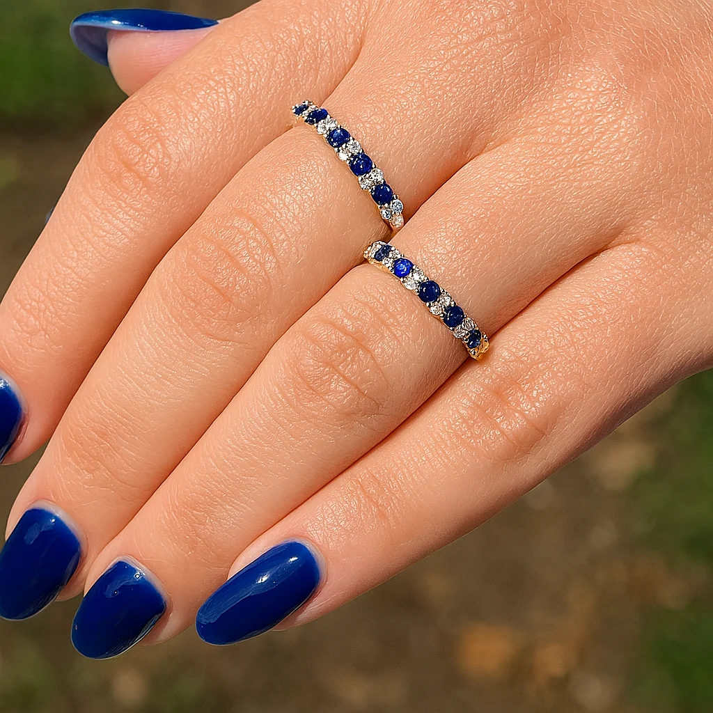 Color Stone And Diamond Station Band Ring - Image 2