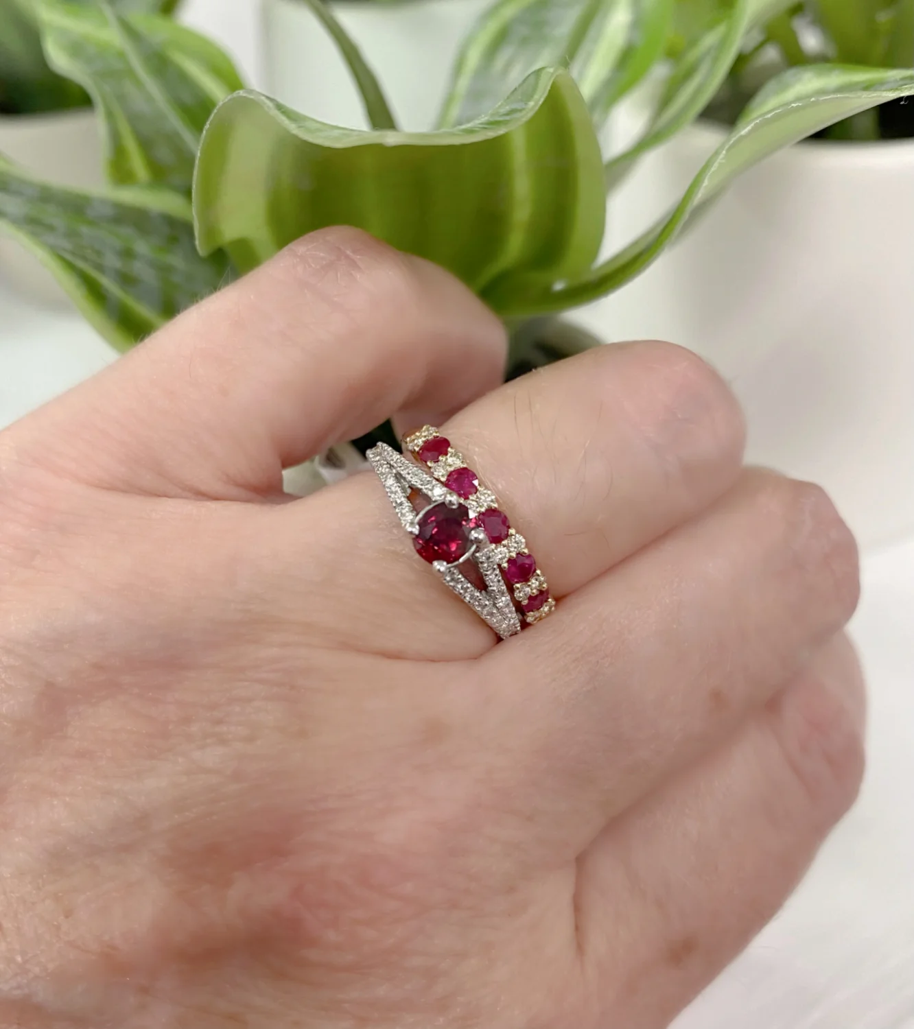 Color Stone And Diamond Station Band Ring - Image 5