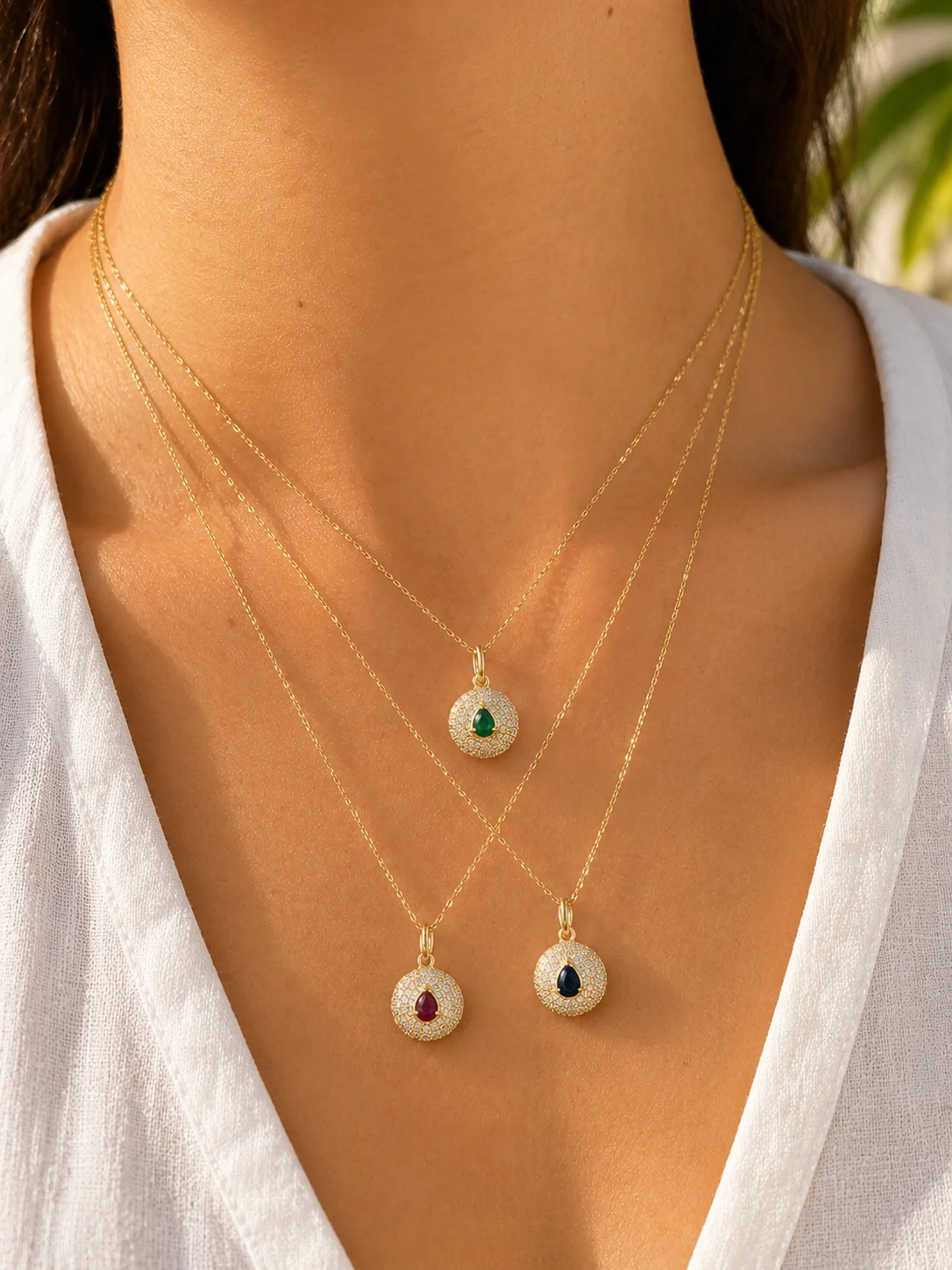 Color Stone Halo Medallion Necklace - Image 4