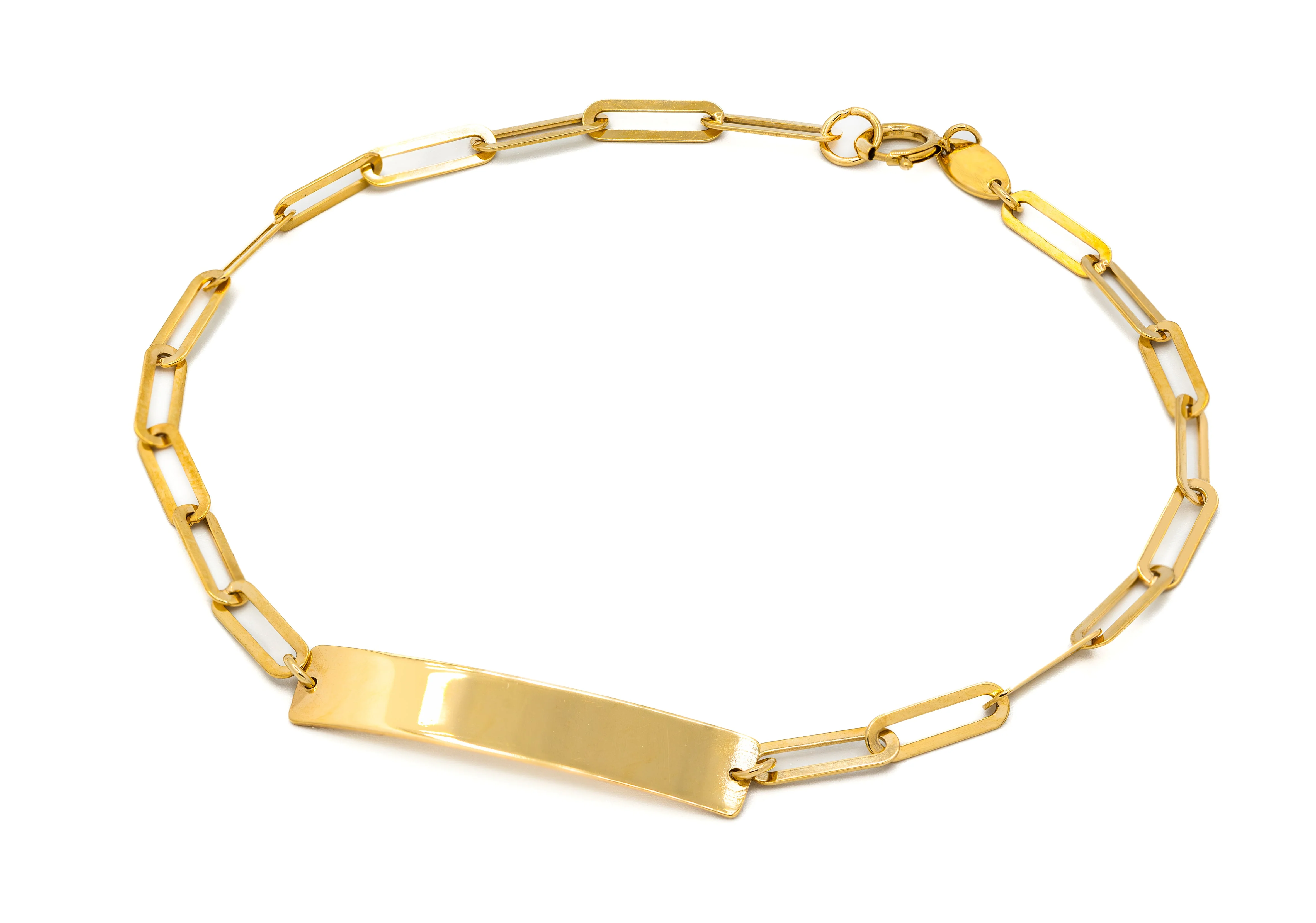 Engravable ID Plate on Paper Clip Link Chain Bracelet