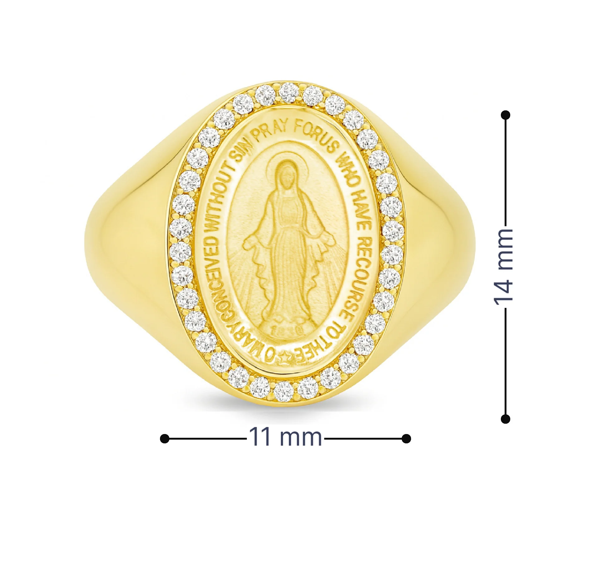 Dainty Diamond Miraculous Medal Signet Ring - Image 2