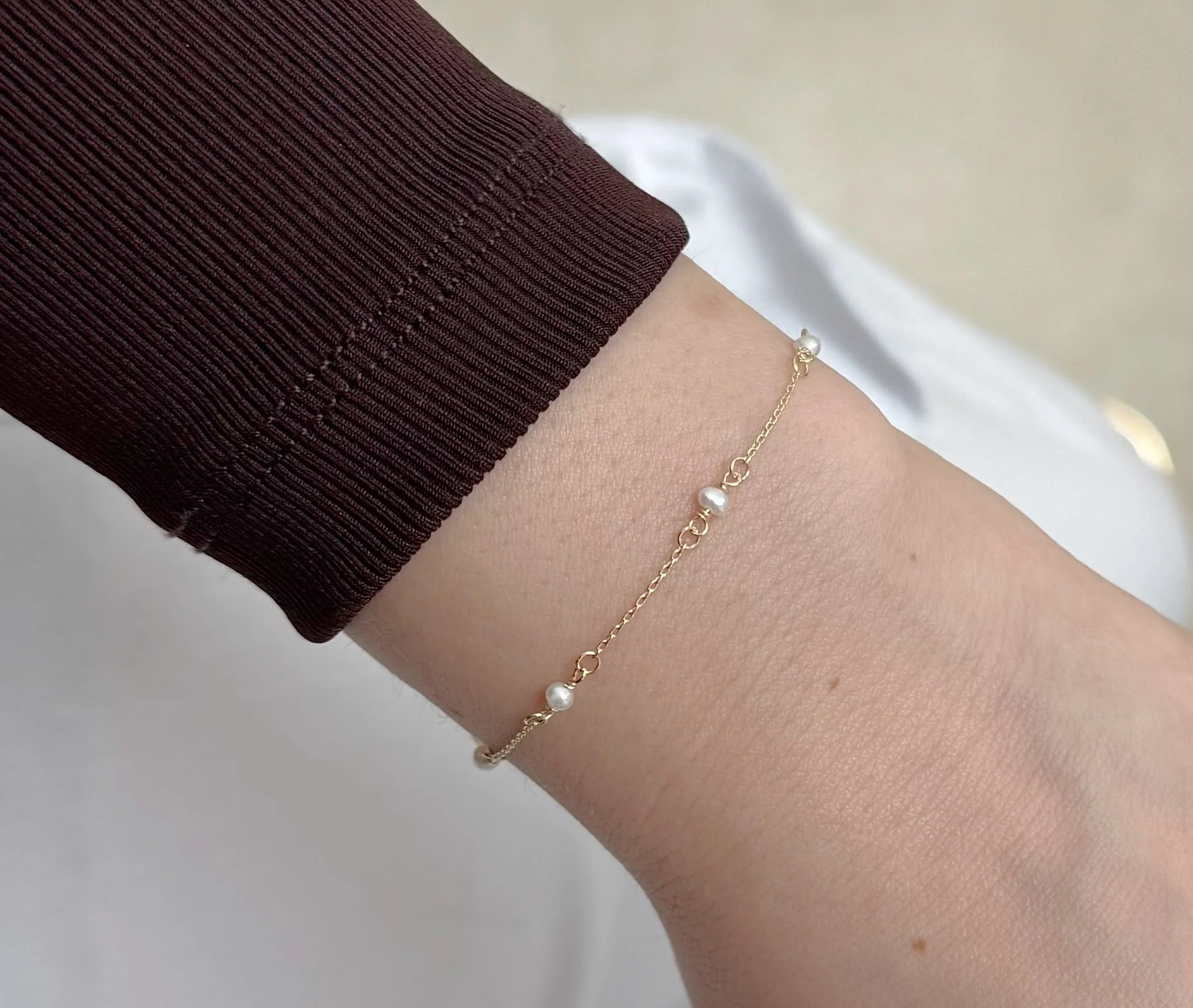 Dainty Fresh Water Pearl Station Bracelet - Image 2