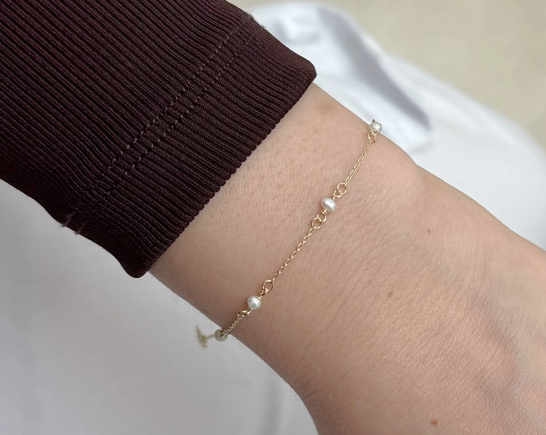 Dainty Fresh Water Pearl Station Bracelet - Image 3