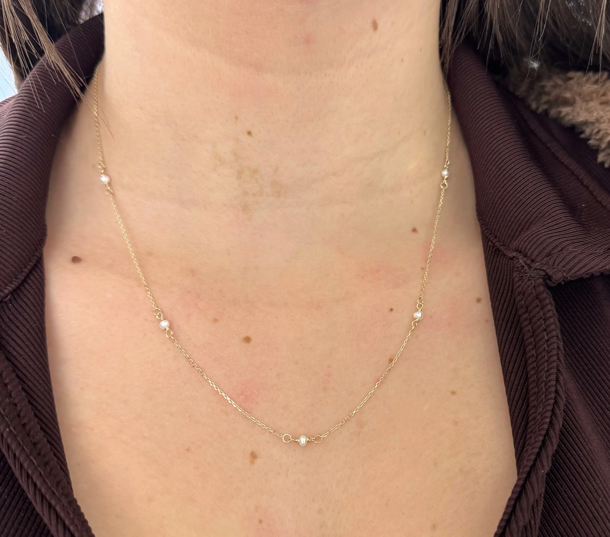 Dainty Fresh Water Pearl Station Necklace-2.5mm - Image 2