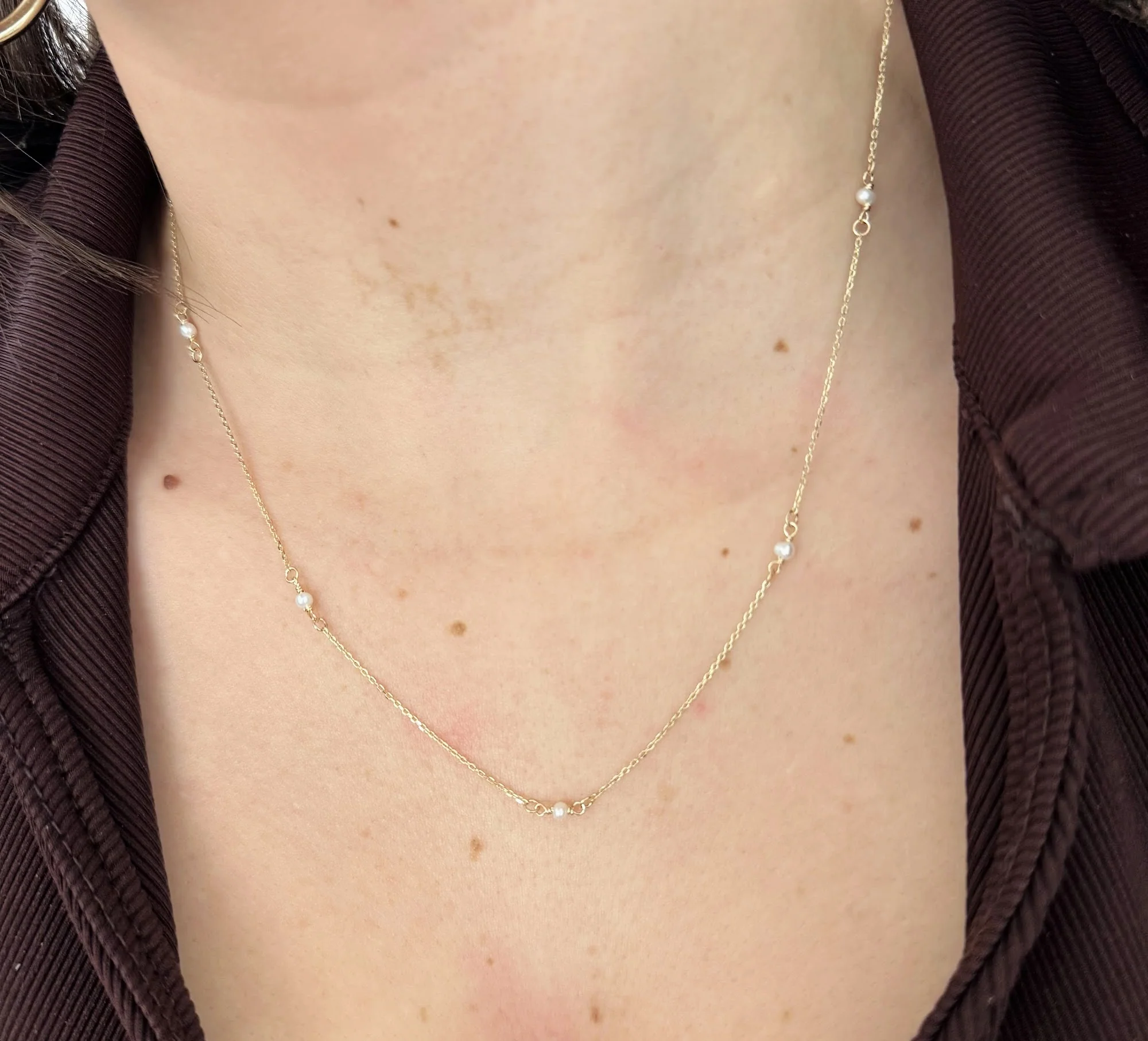 Dainty Fresh Water Pearl Station Necklace-2.5mm - Image 3