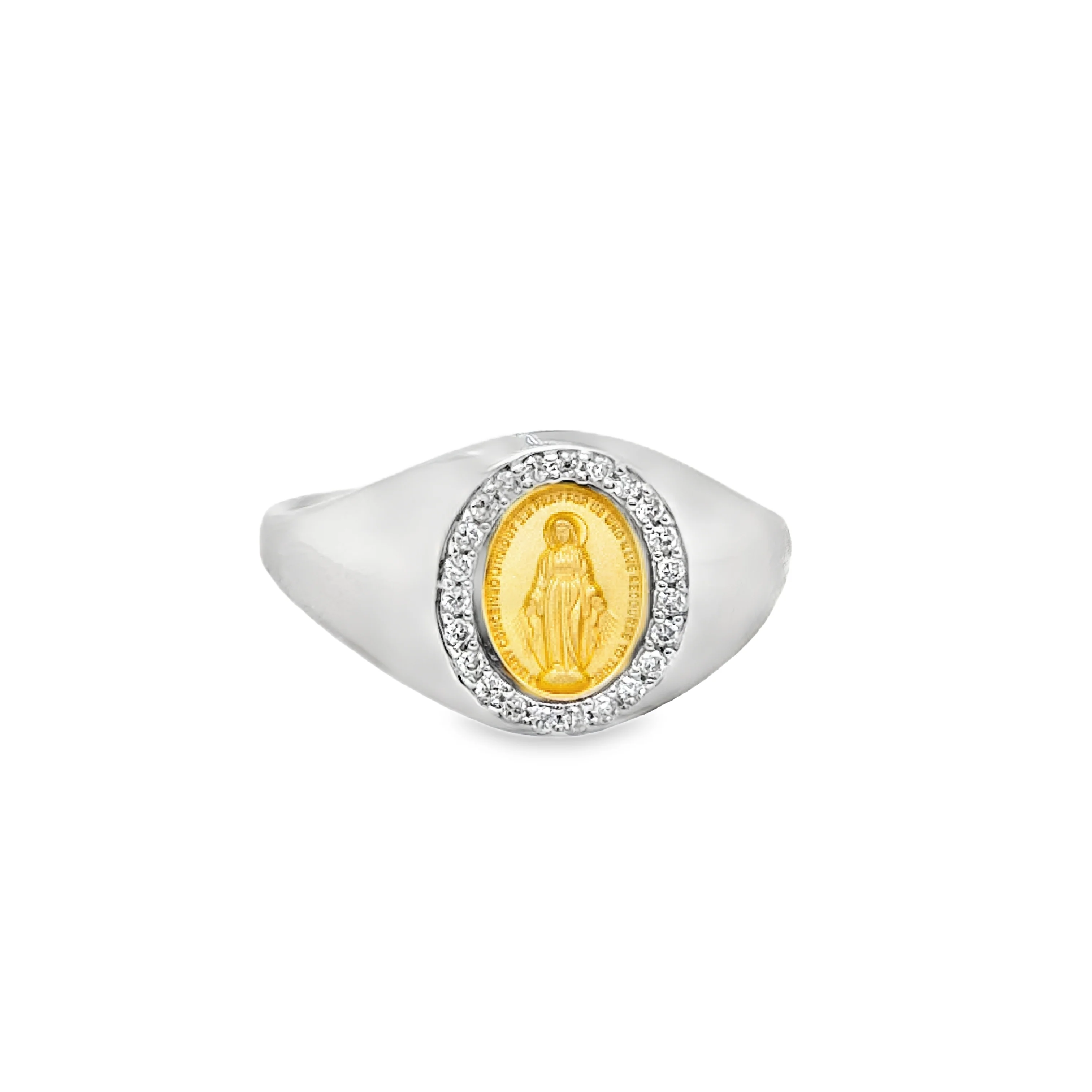 Dainty Mini Diamond Miraculous Medal Signet Ring - Image 5
