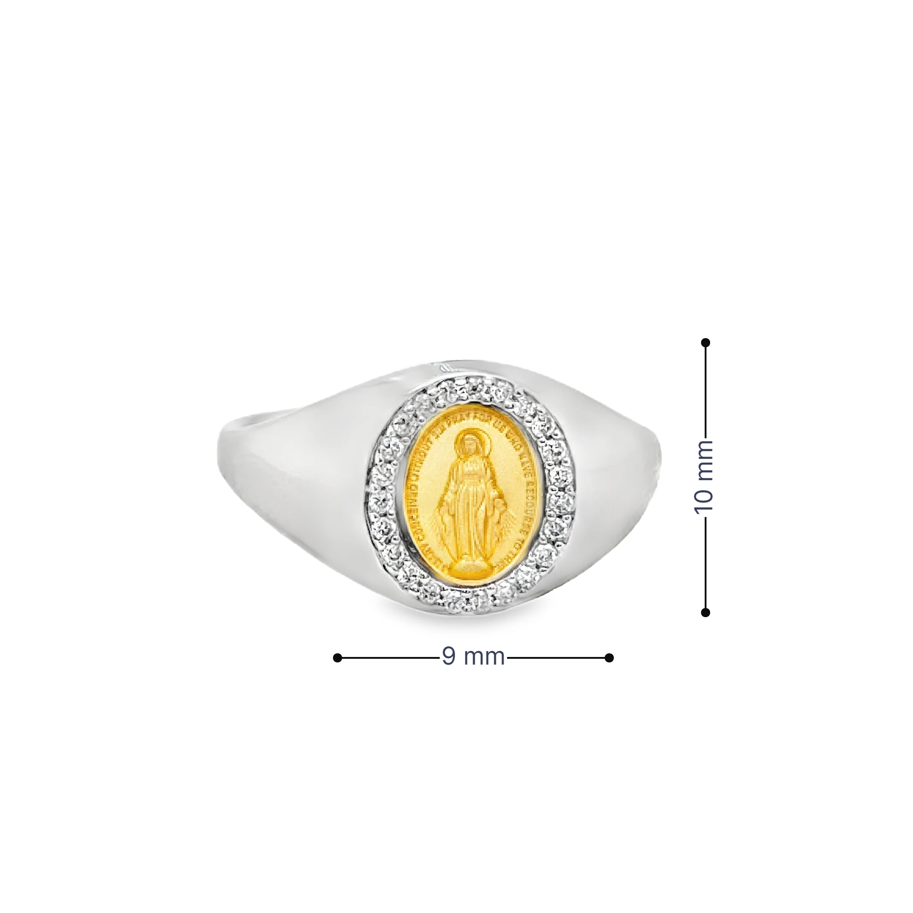 Dainty Mini Diamond Miraculous Medal Signet Ring - Image 6