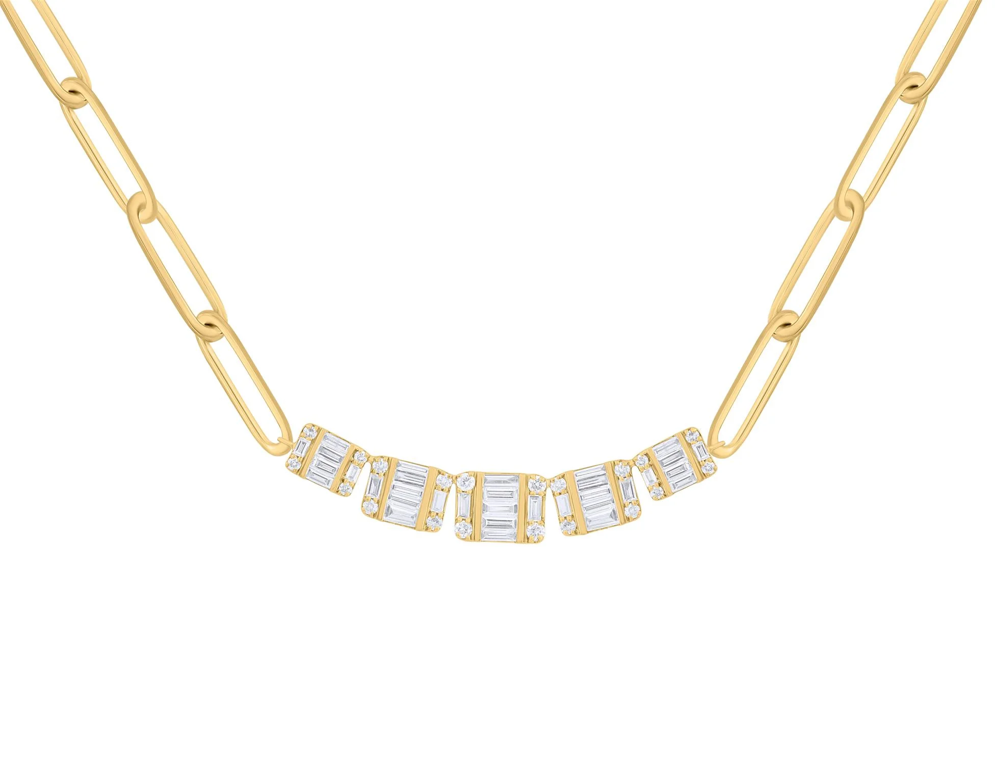 Diamond Baguette Curved Bar on Paperclip Necklace - Image 3