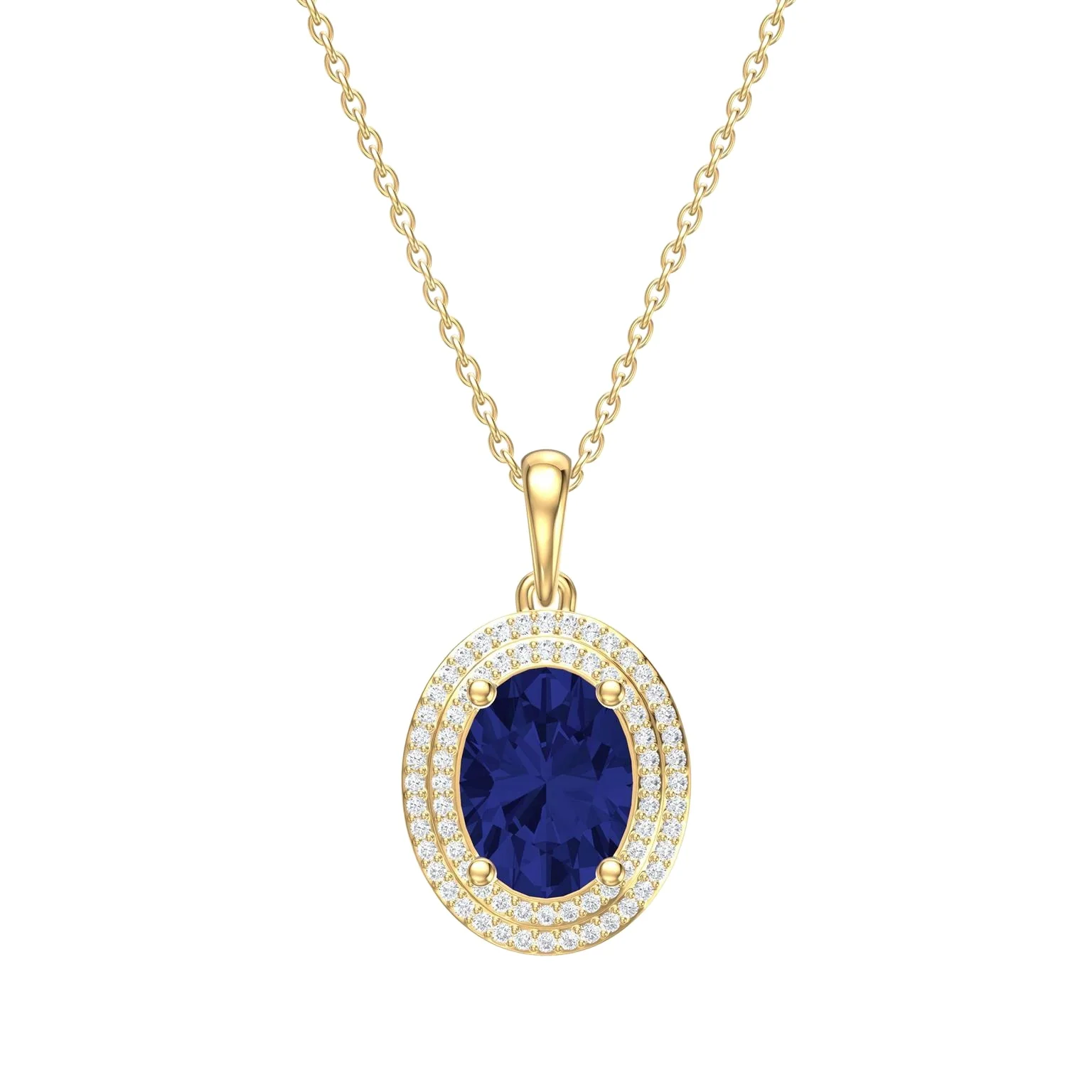 Diamond & Color Stone Double Halo Pendant Necklace - Image 2