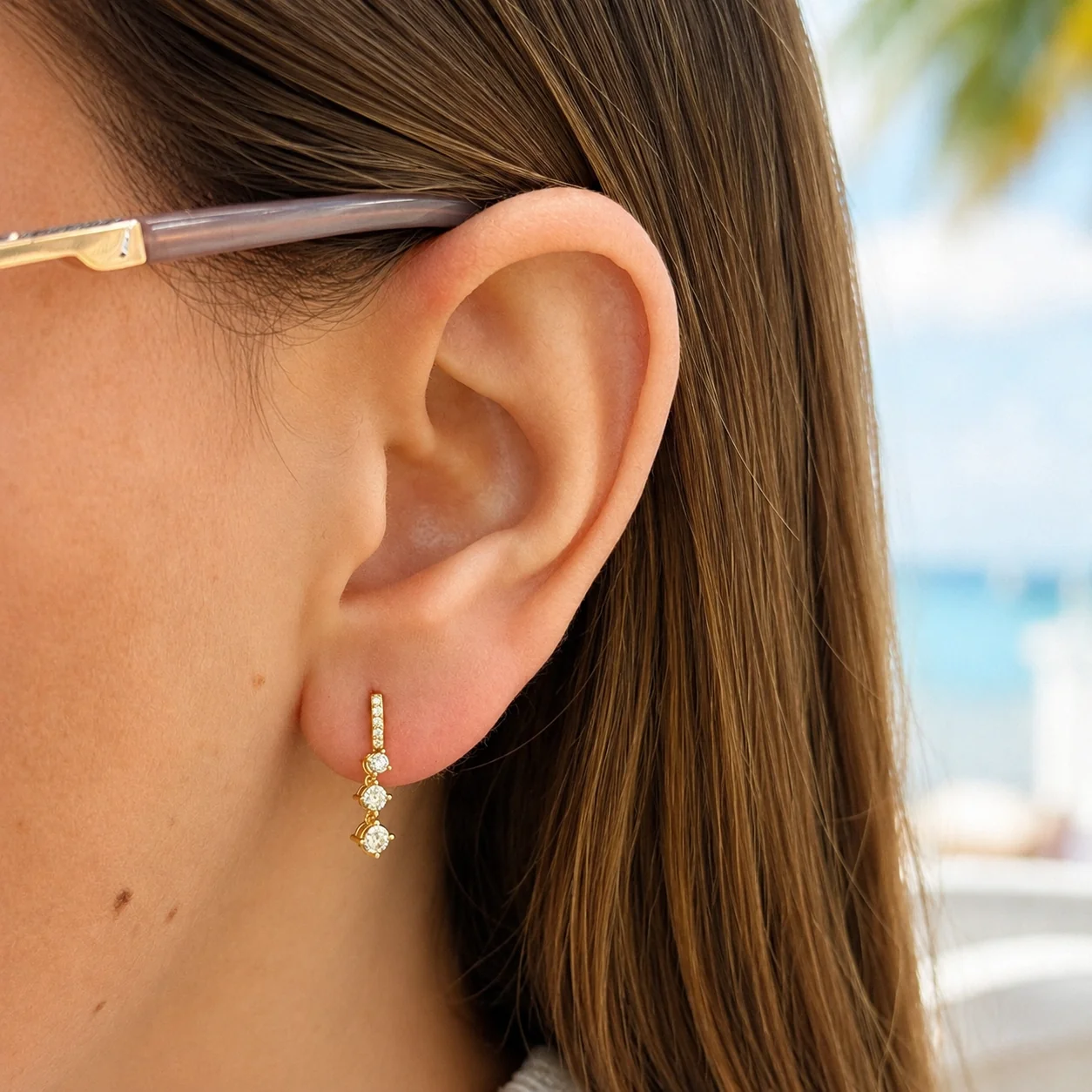 Diamond Drop Bar Earrings - Image 2