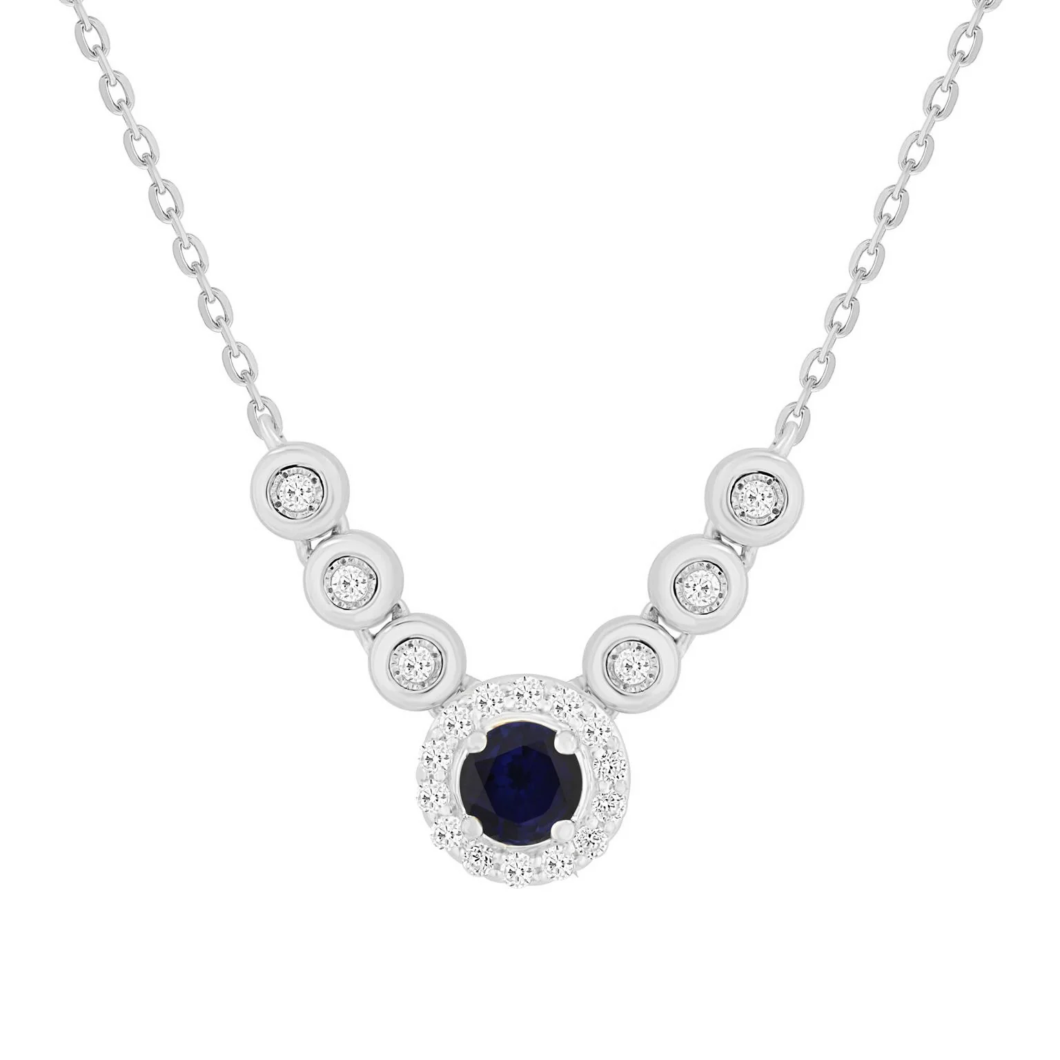 Diamond Halo Color Stone Center Bezel Set Chevron Necklace - Image 5