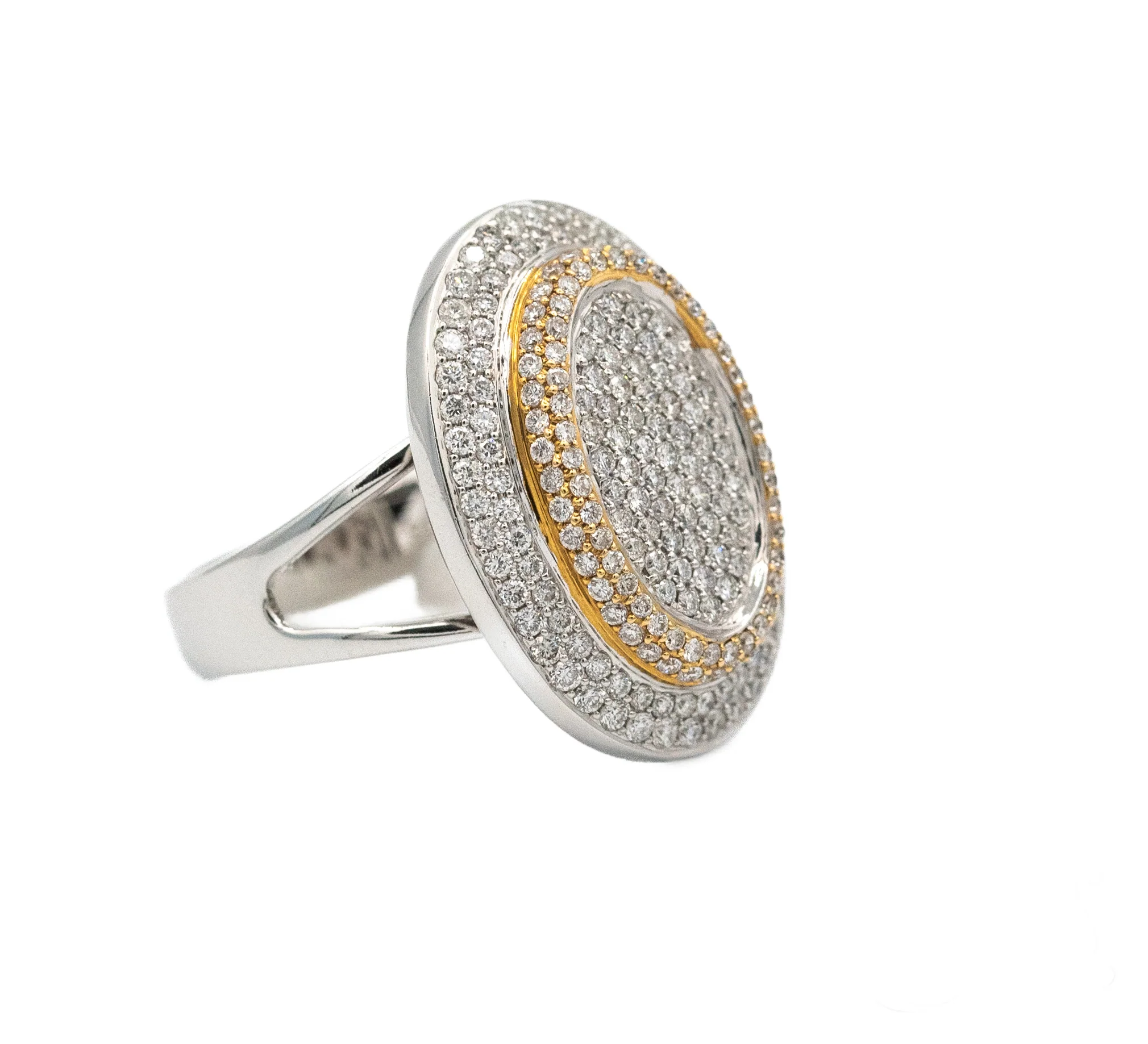 Diamond Micro Pave Oval Fancy Cocktail Ring Two -Tone Gold