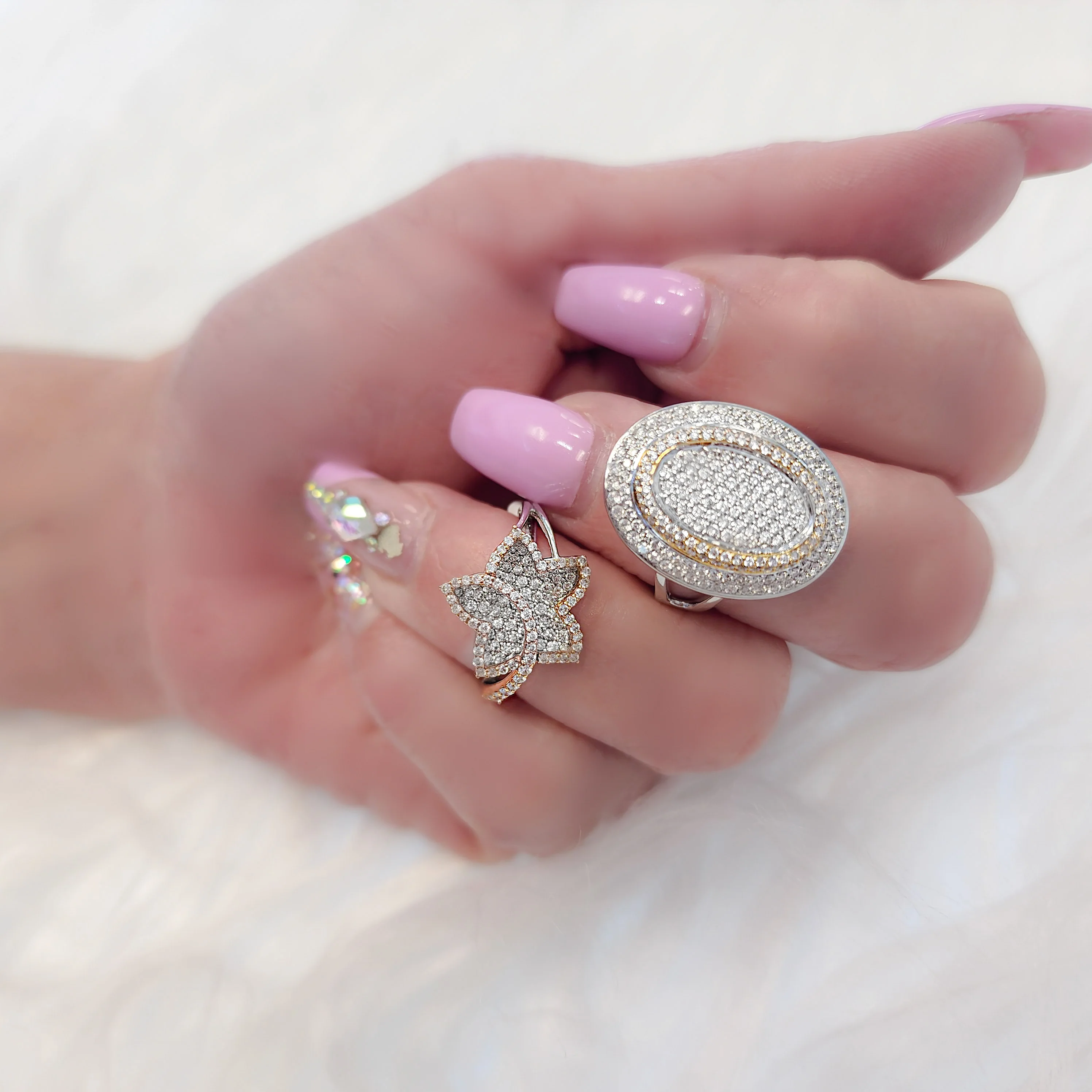 Diamond Micro Pave Oval Fancy Cocktail Ring Two -Tone Gold - Image 2