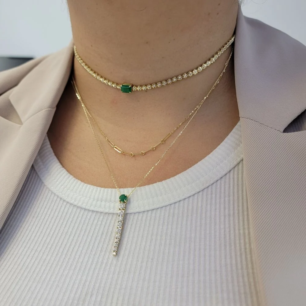 Single Step Cut Color Stone Diamond Tennis Necklace - Image 2