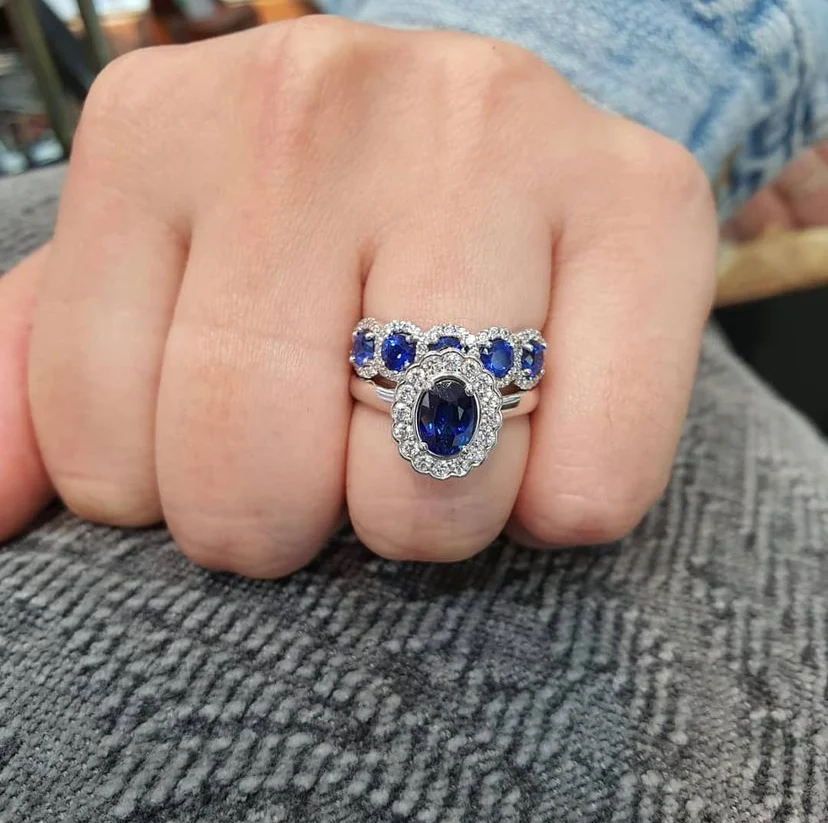 Diana Halo Blue Sapphire and Diamond Ring 14K White Gold - Image 5