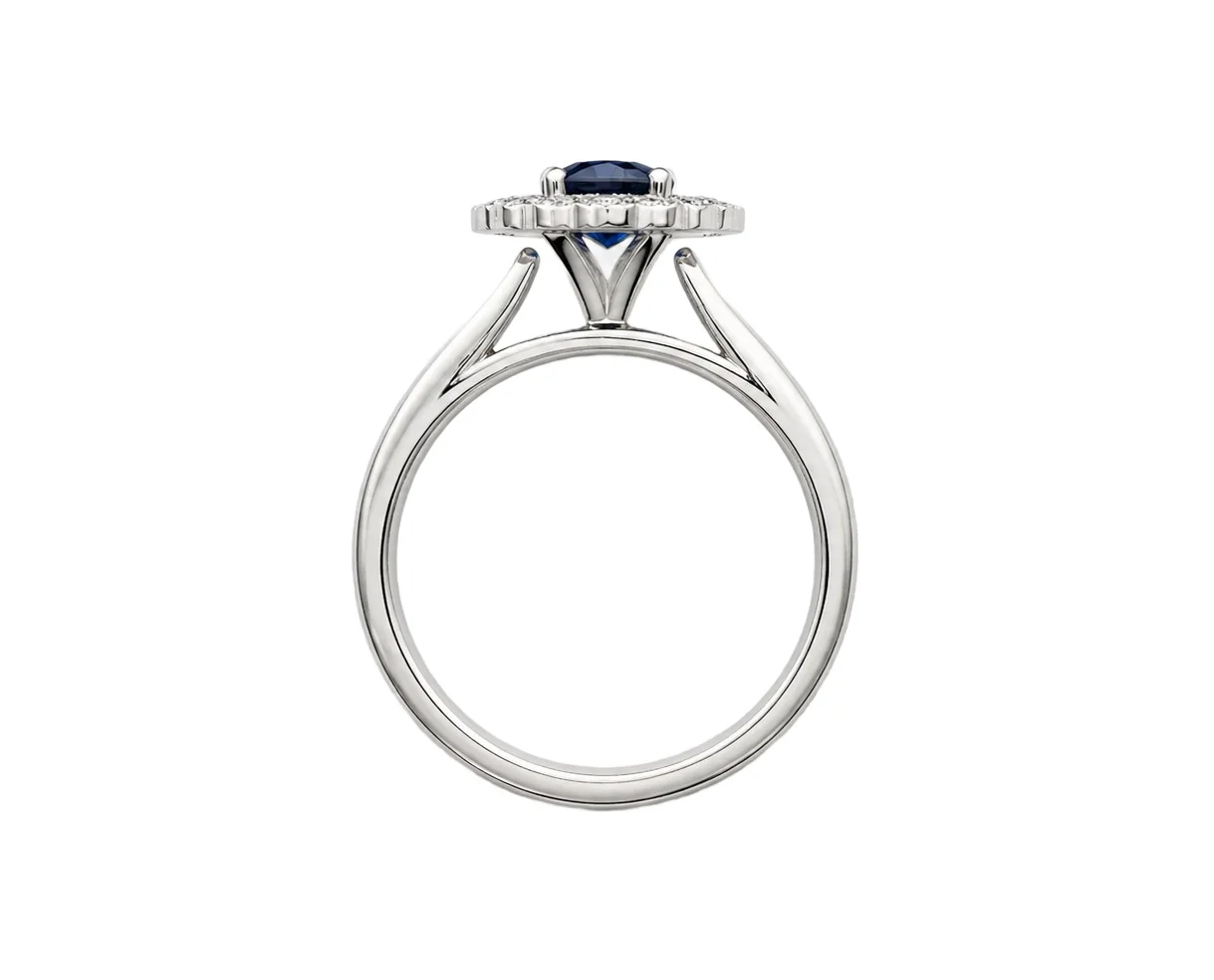 Diana Halo Blue Sapphire and Diamond Ring 14K White Gold - Image 6