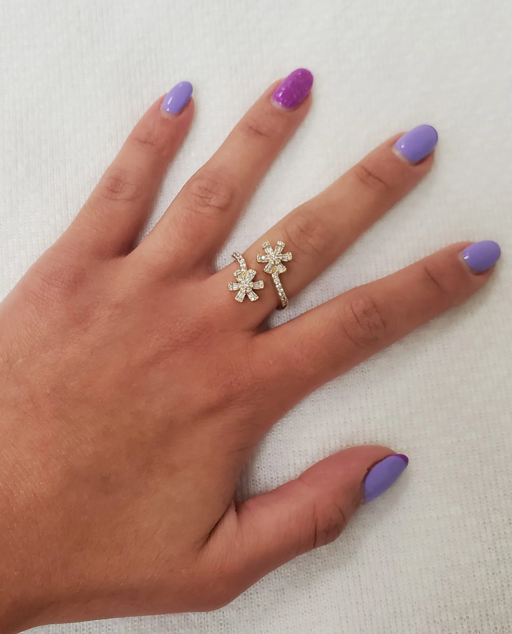 Double Flower YOU AND ME Diamond Ring 14K Gold - Image 5