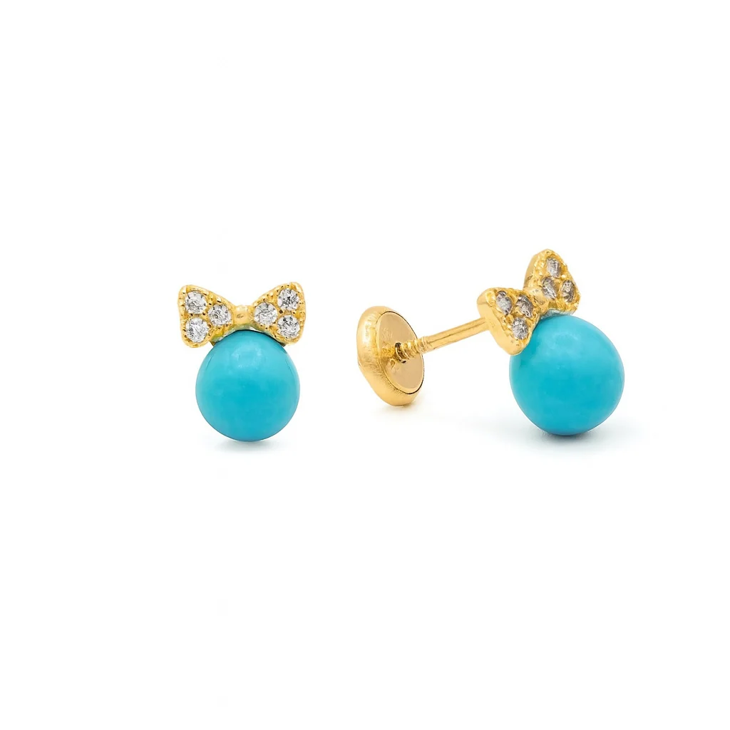 Embellished Bow Earrings with Pearl & Turquoise - Image 4
