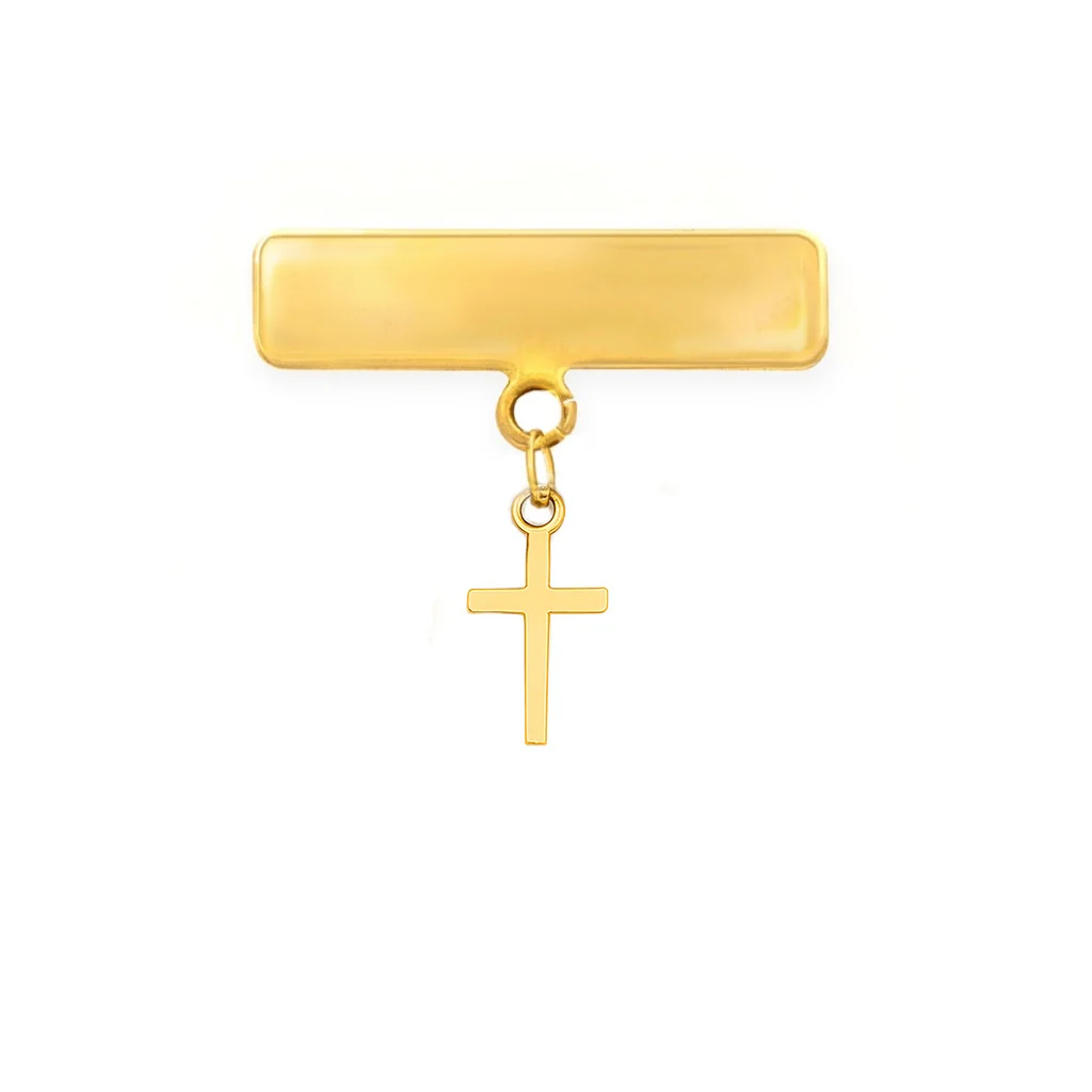 Engravable Plate Mini Gold Cross Baby Pin