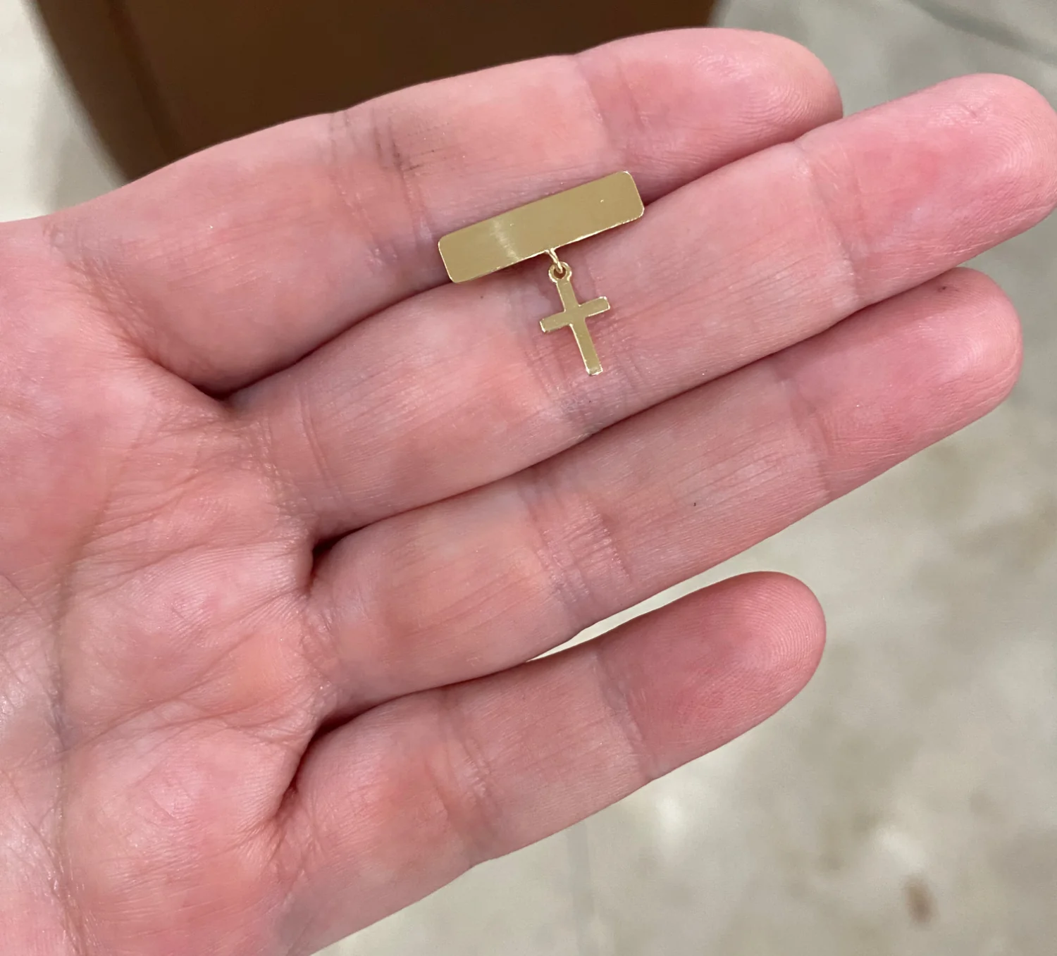 Engravable Plate Mini Gold Cross Baby Pin - Image 2