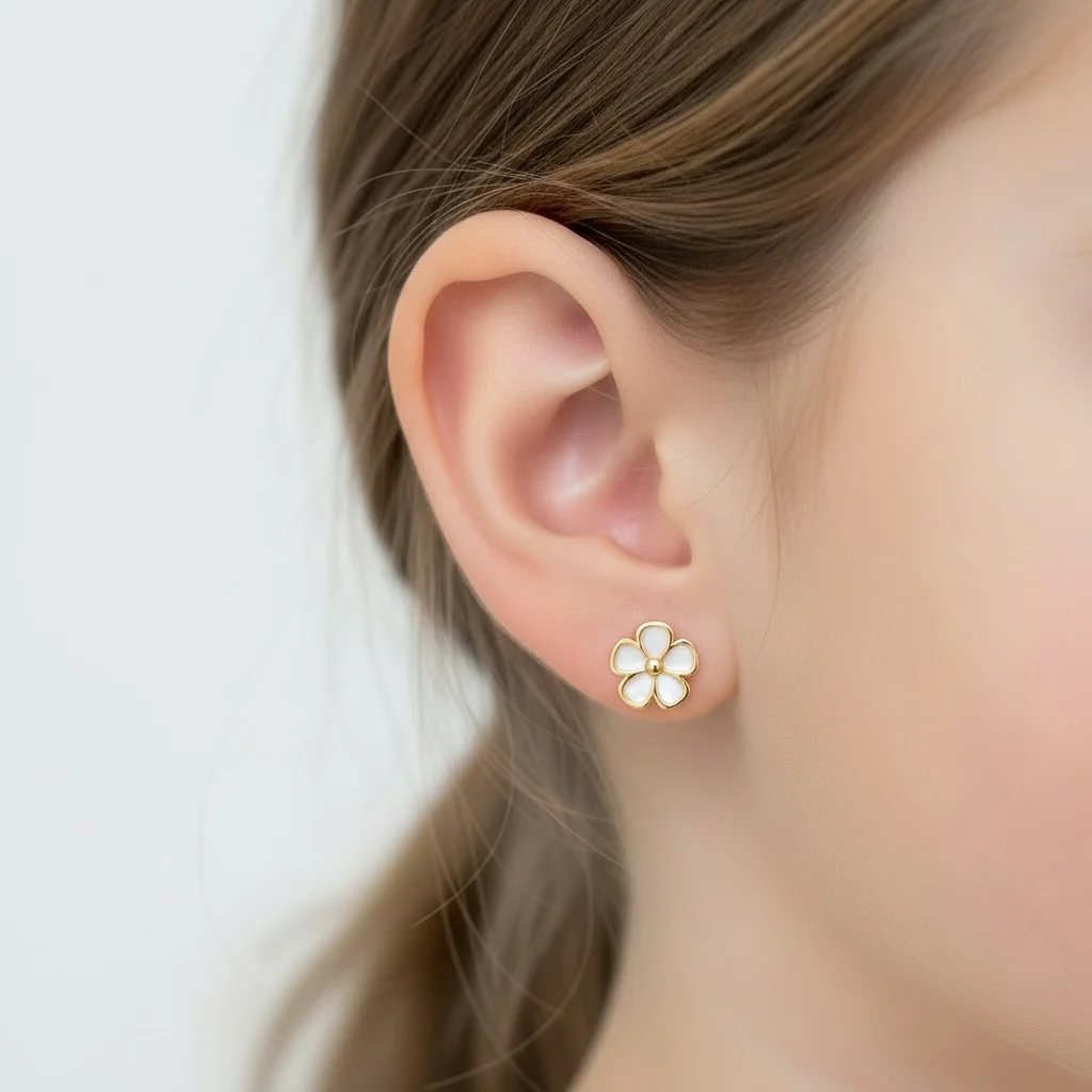 Flower Mother of Pearl Earring 7mm - Image 2