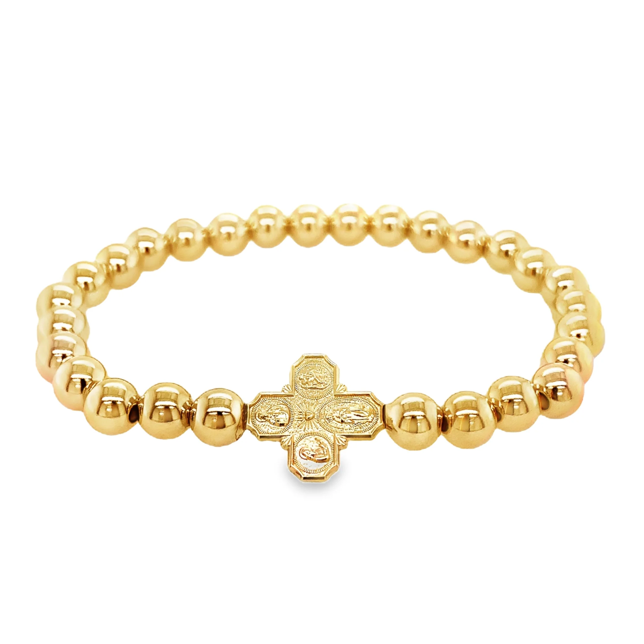 Four Way Cross Gold Filled Elastic Bracelet 14X14mm