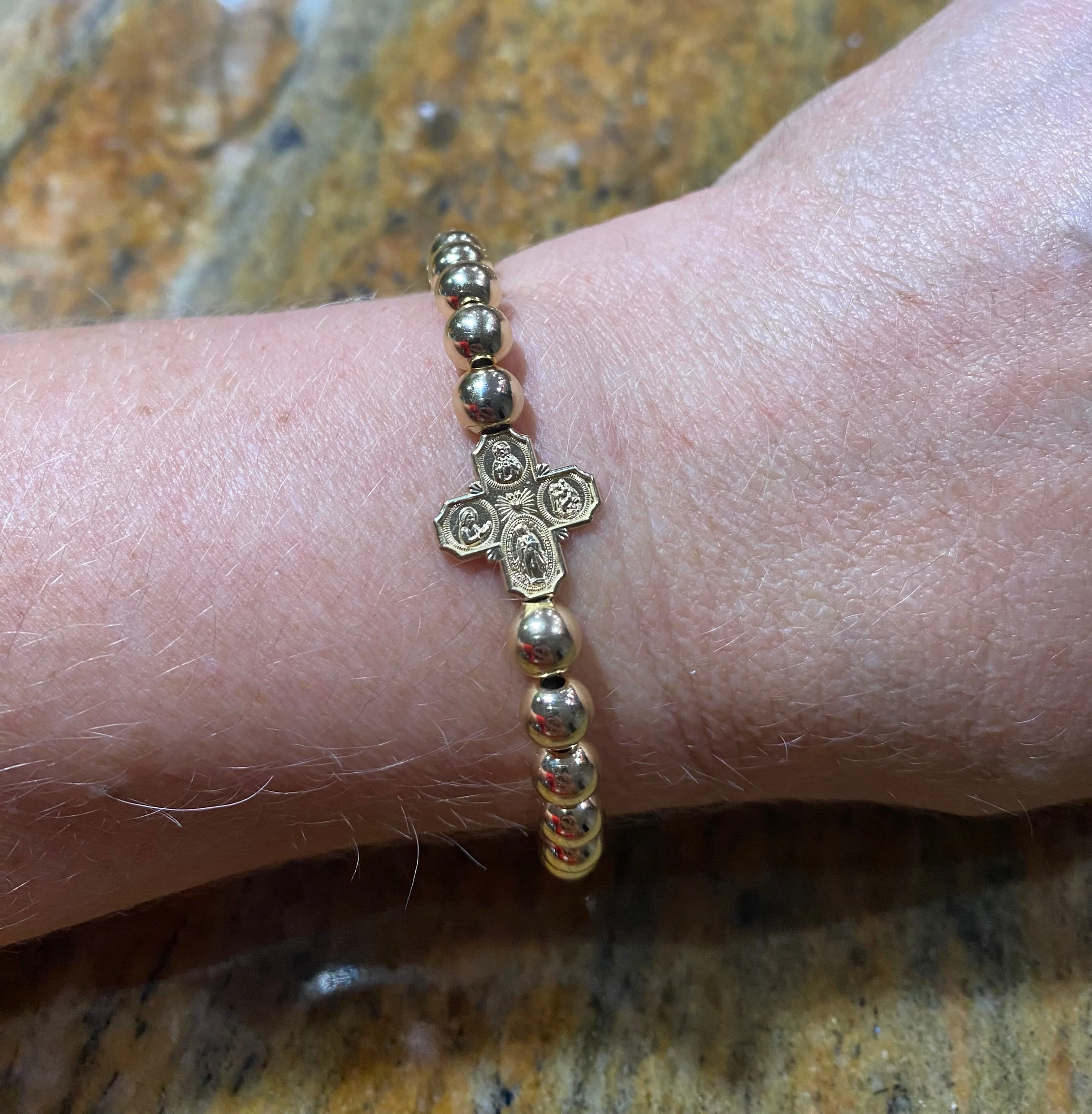 Four Way Cross Gold Filled Elastic Bracelet 14X14mm - Image 3