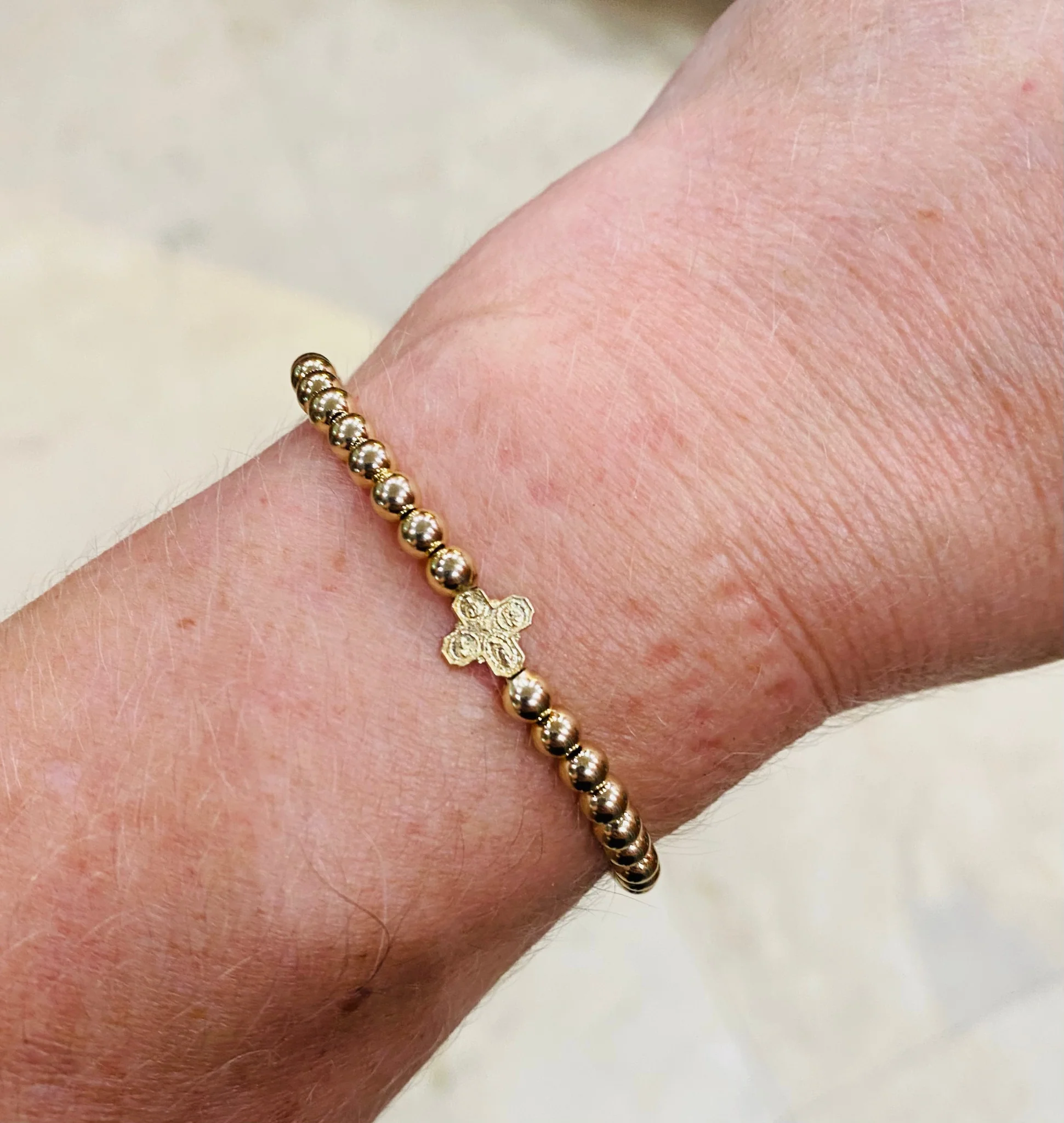 Four Way Cross Gold Filled Elastic Bracelet 8x8mm - Image 2