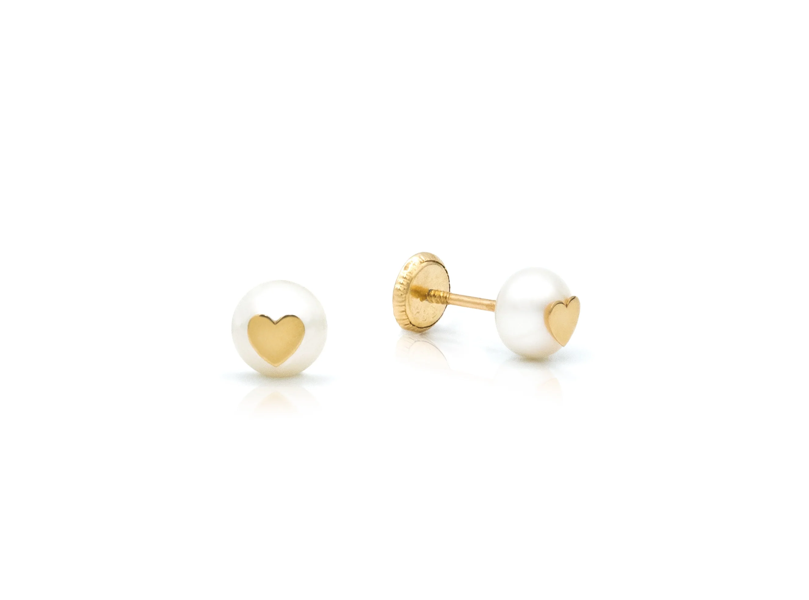Gold Heart or Flower Accent Motif on Pearl Stud Earring