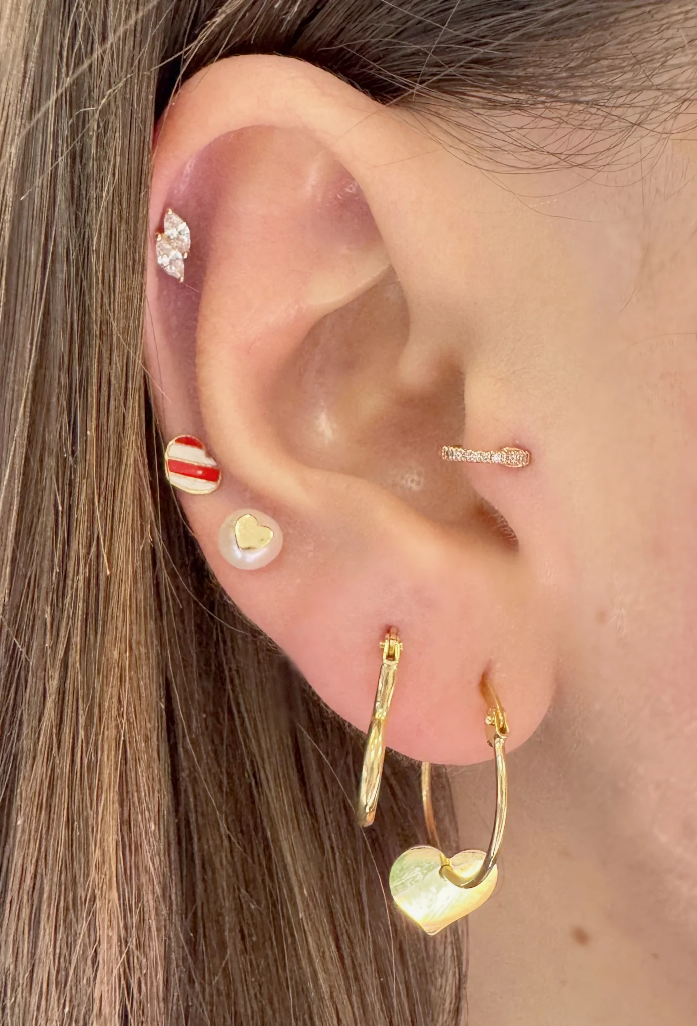 Candy Stripe Pink/White Enamel Heart Earrings - Image 3