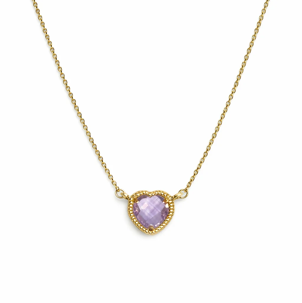 Heart Amethyst/Blue Topaz Gemstone Rope Halo Solitaire Necklace - Image 5