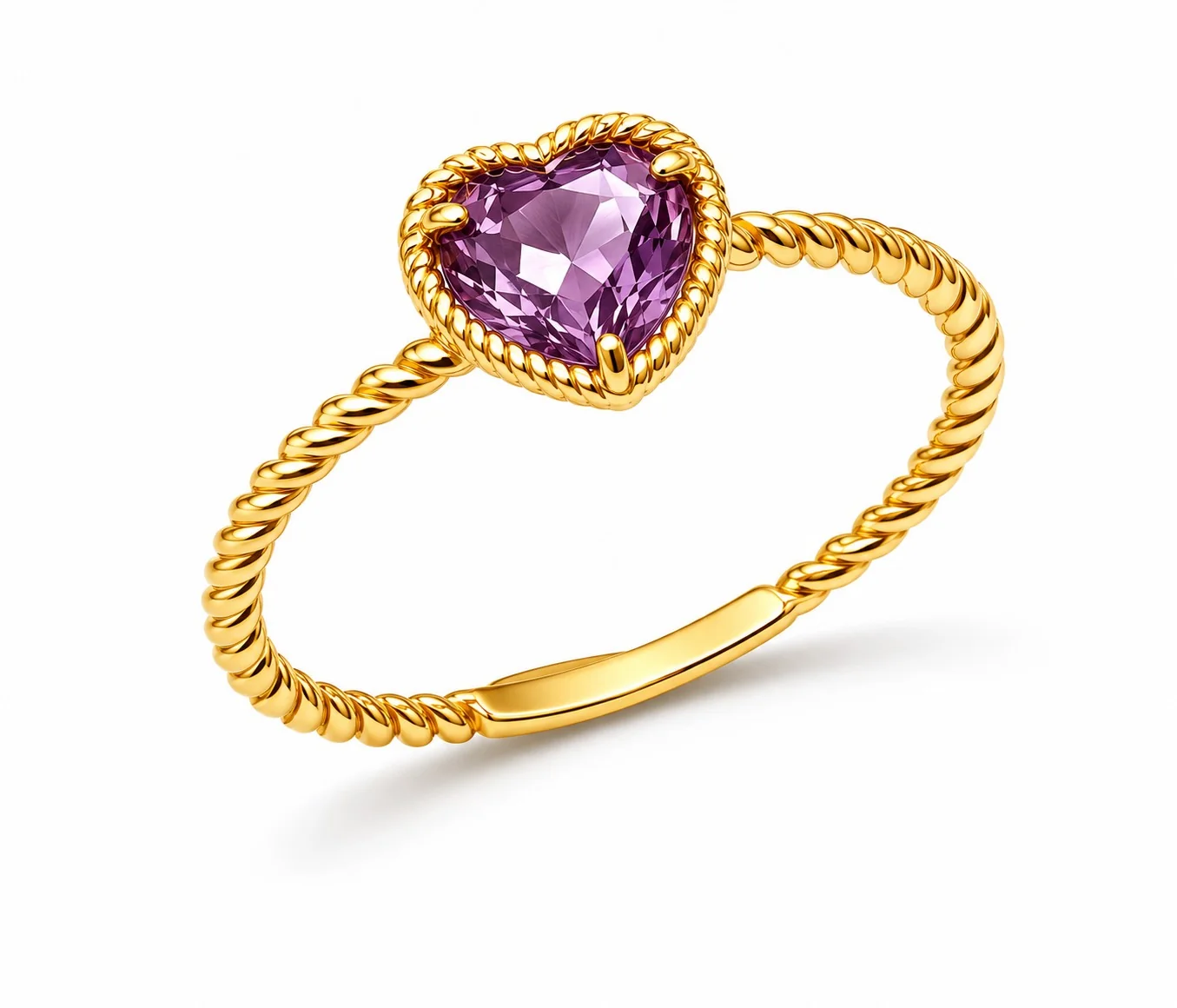 Heart Amethyst/Blue Topaz Gemstone Rope Halo Solitaire Ring - Image 7