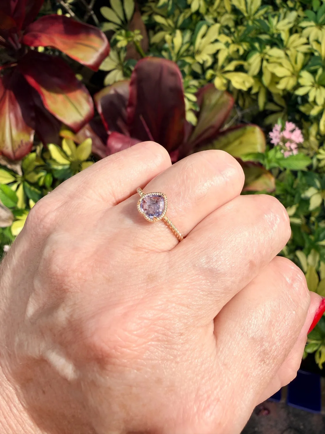 Heart Amethyst/Blue Topaz Gemstone Rope Halo Solitaire Ring - Image 6