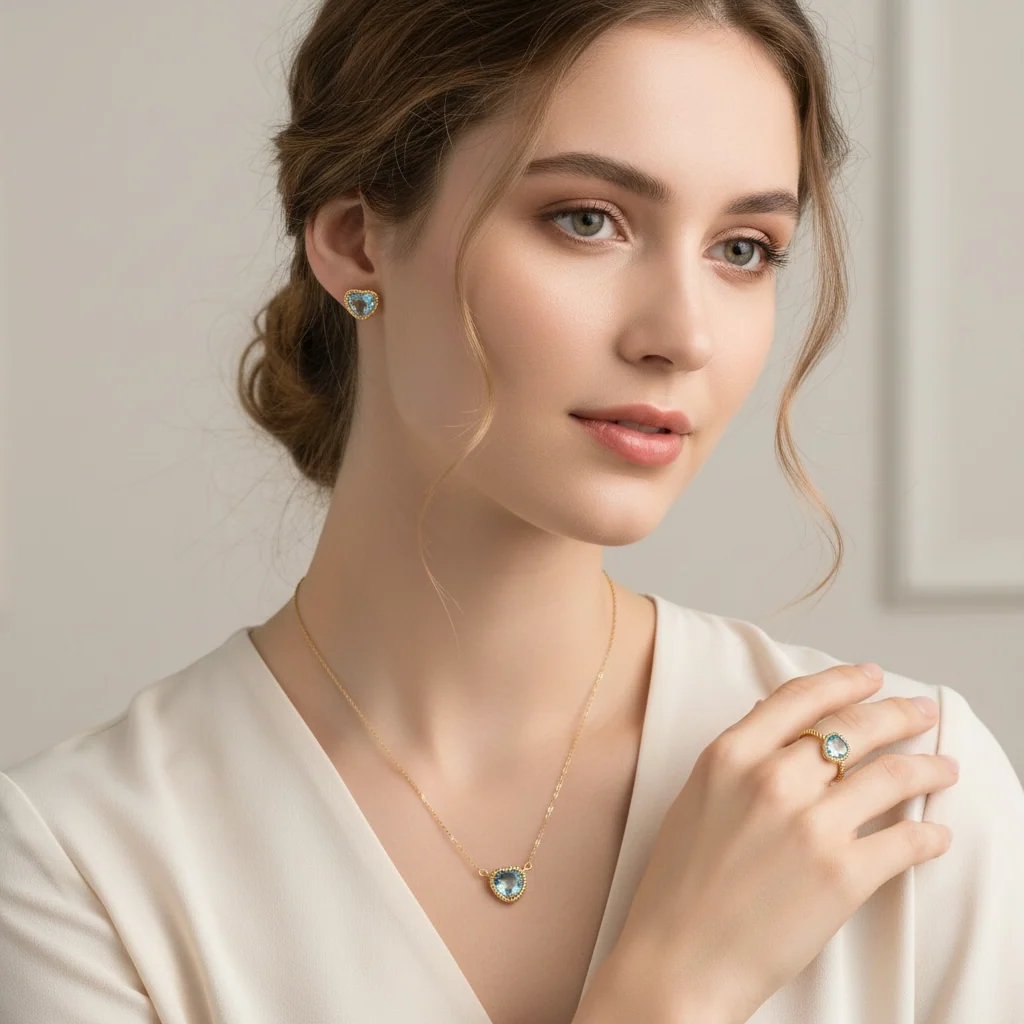 Heart Blue Topaz Rope Halo Jewelry Set - Image 2
