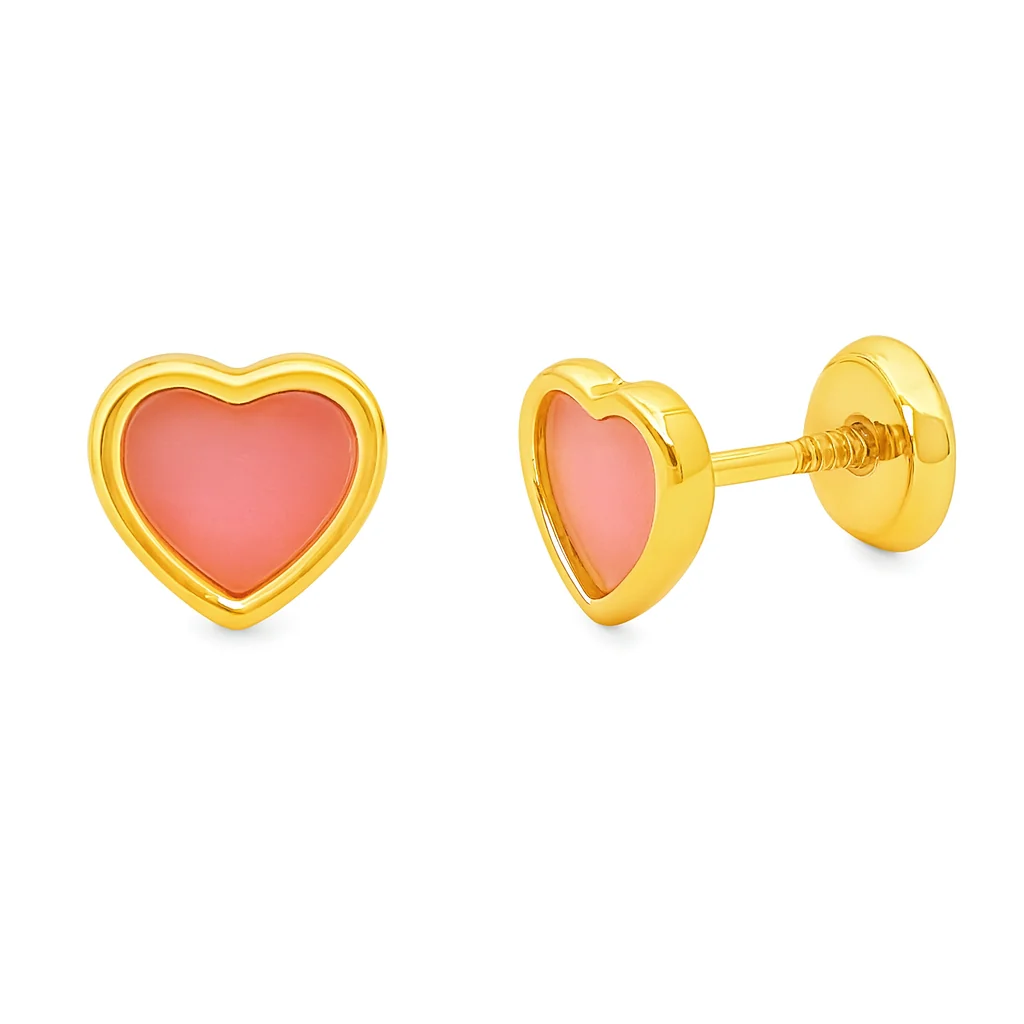 Heart Mother of Pearl Stud Baby Earrings - Image 3