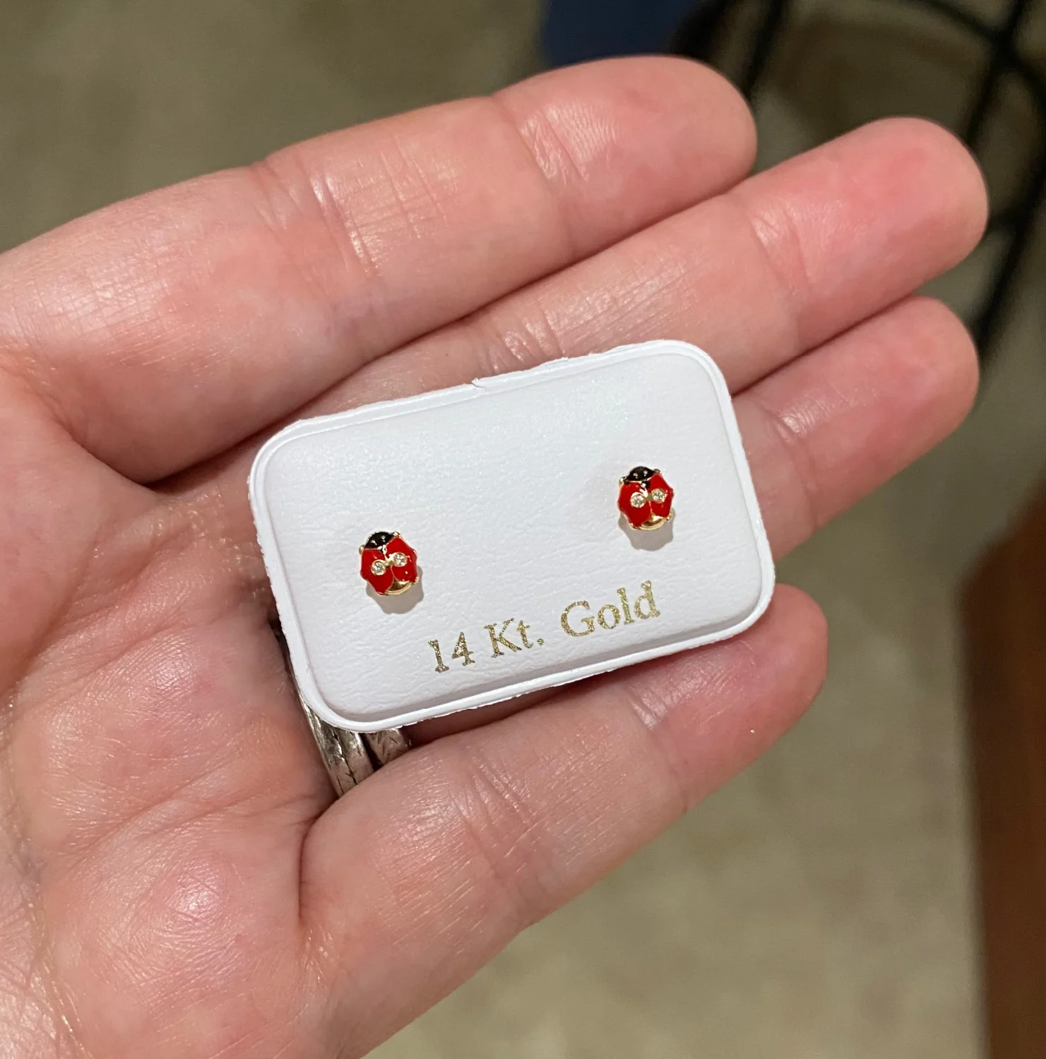 Ladybug Red Enamel Earrings With CZ Stones - Image 2